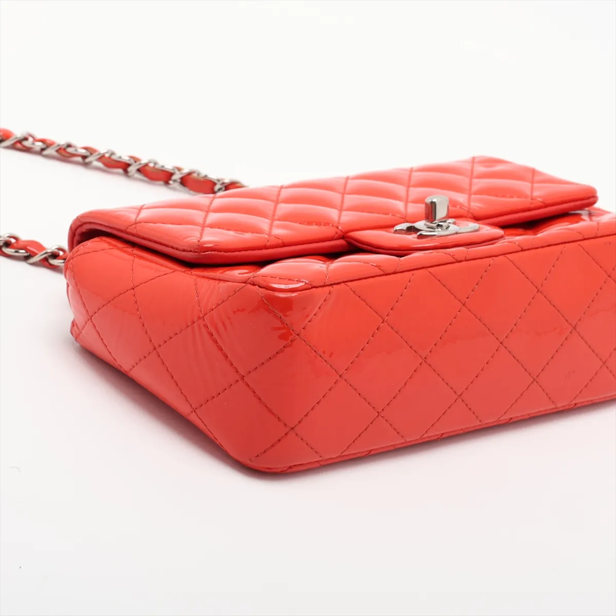 Mini Matelassé 20 Patent Leather Single Flap Single Chain Bag, Orange, Silver Hardware, 23491977, Serial Number 23-series, A69900 — view 4