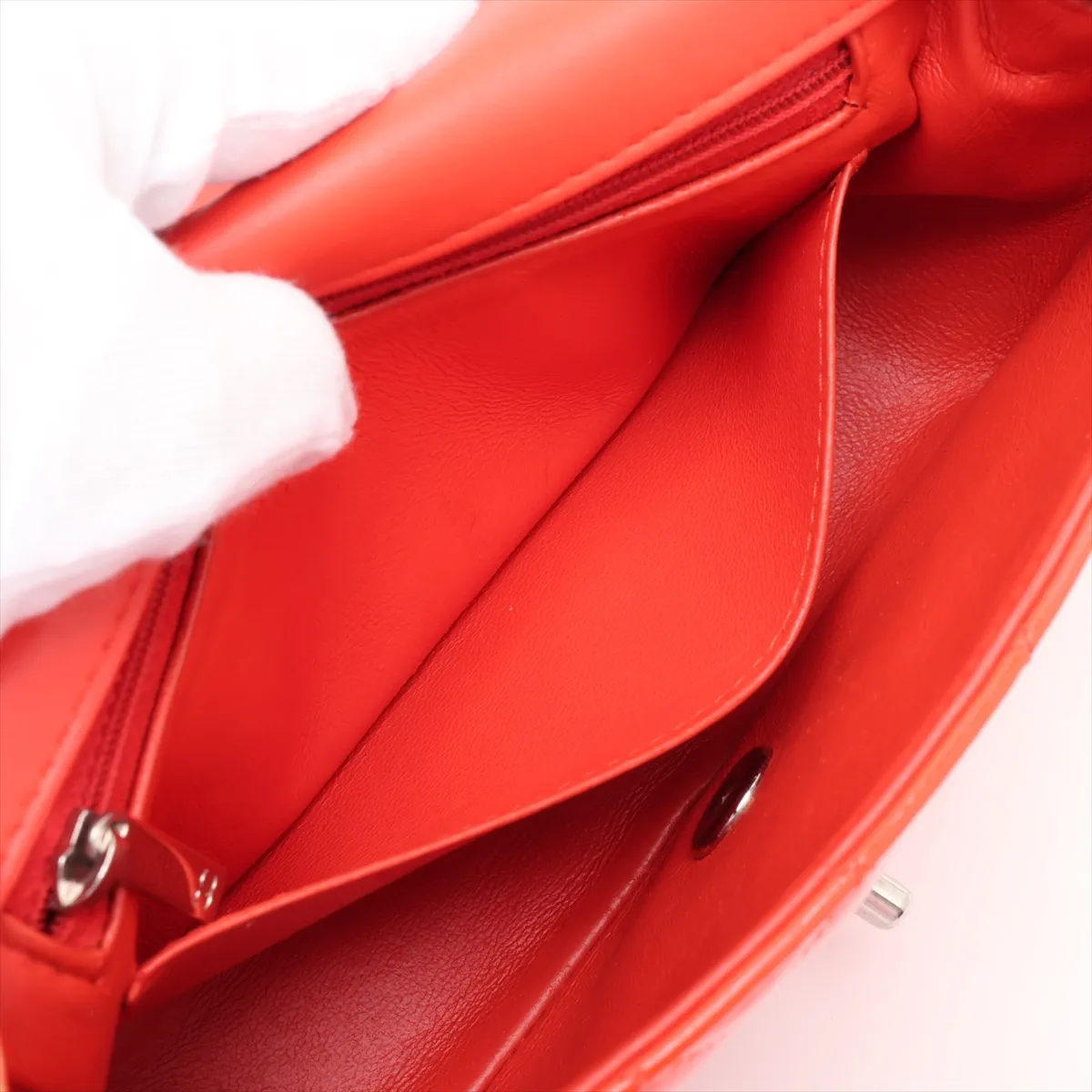 Mini Matelassé 20 Patent Leather Single Flap Single Chain Bag, Orange, Silver Hardware, 23491977, Serial Number 23-series, A69900 — view 8