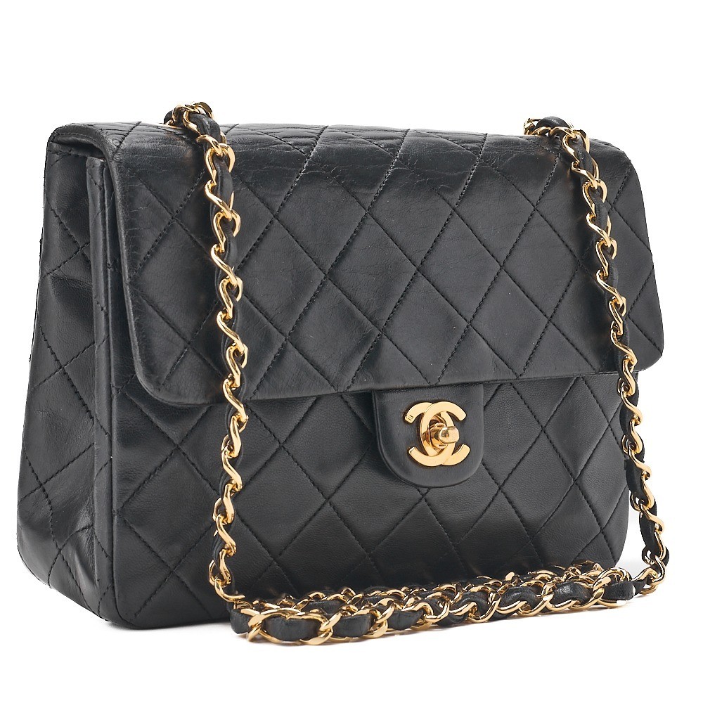 Lambskin Mini Matelassé 20 Chain Shoulder Bag, Black, Gold Hardware, Series 1 — view 3
