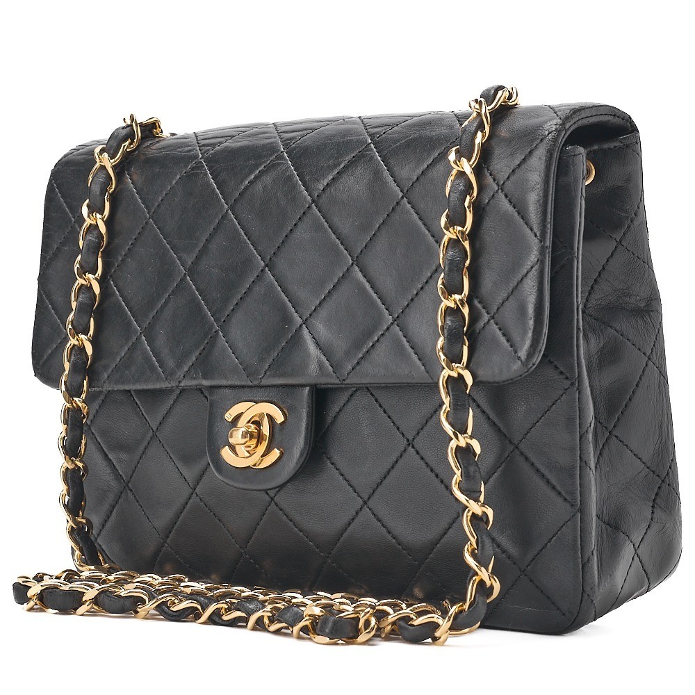 Lambskin Mini Matelassé 20 Chain Shoulder Bag, Black, Gold Hardware, Series 1 — view 4