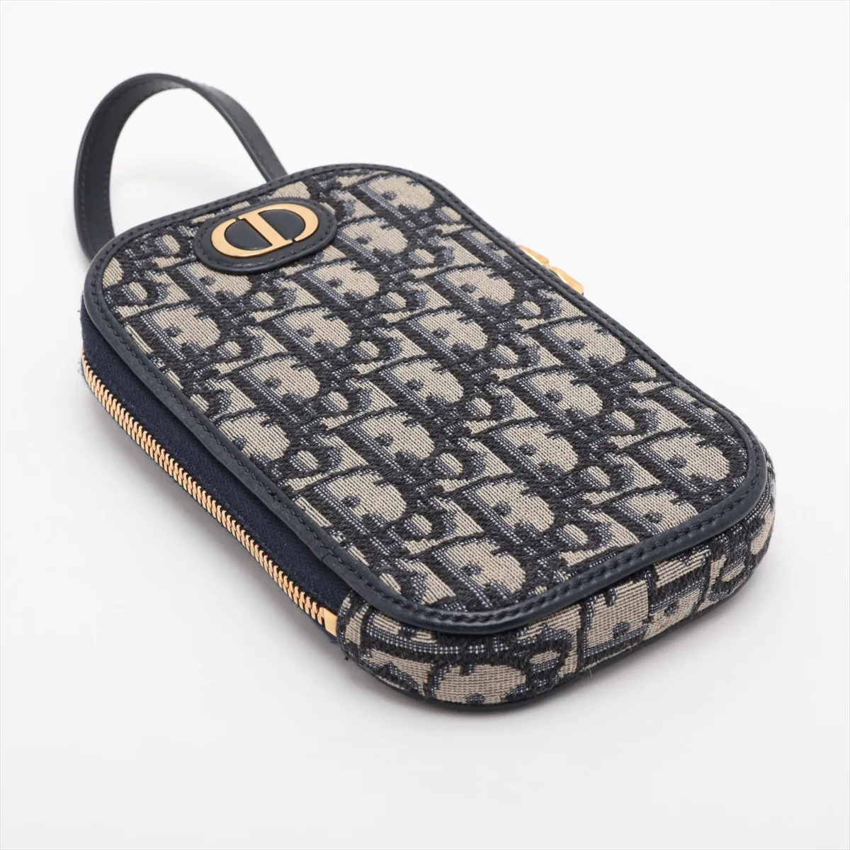 Oblique Canvas x Leather Phone Pouch, Navy — view 4