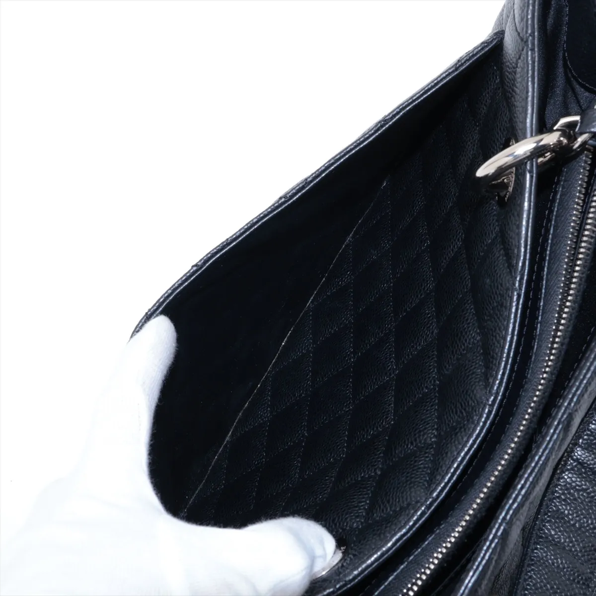 GST Caviar Skin Chain Tote Bag, Black with Silver Hardware, 17718926, Serial Number 17, A50995 — view 12