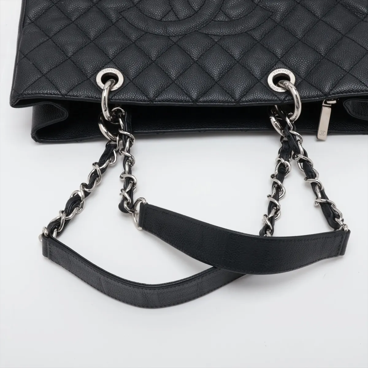 GST Caviar Skin Chain Tote Bag, Black with Silver Hardware, 17718926, Serial Number 17, A50995 — view 5