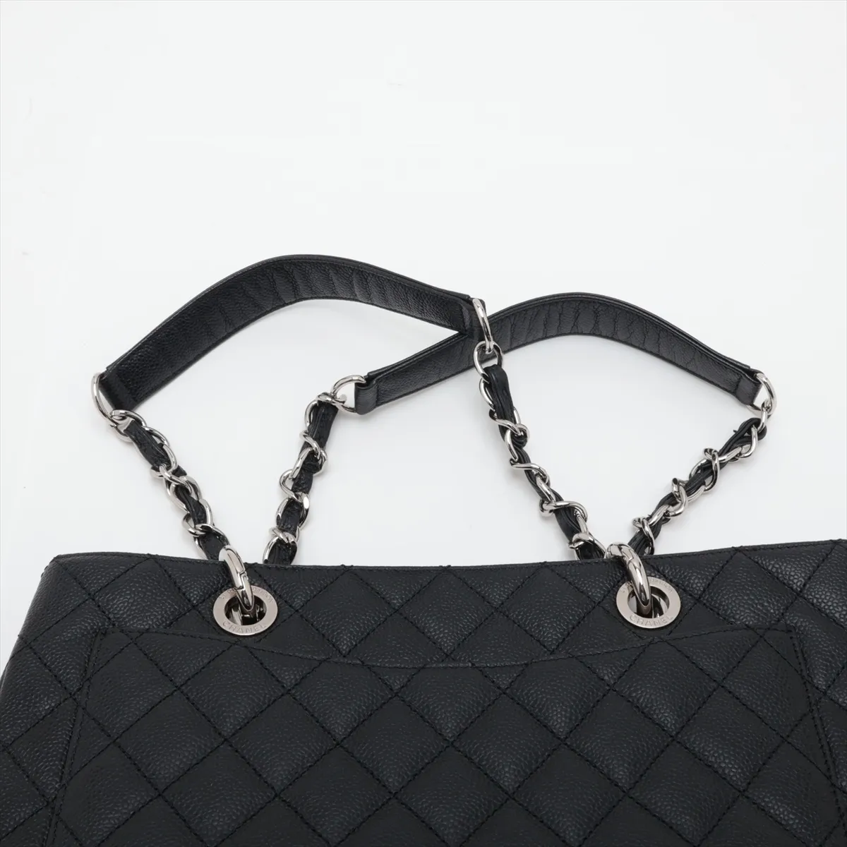 GST Caviar Skin Chain Tote Bag, Black with Silver Hardware, 17718926, Serial Number 17, A50995 — view 6