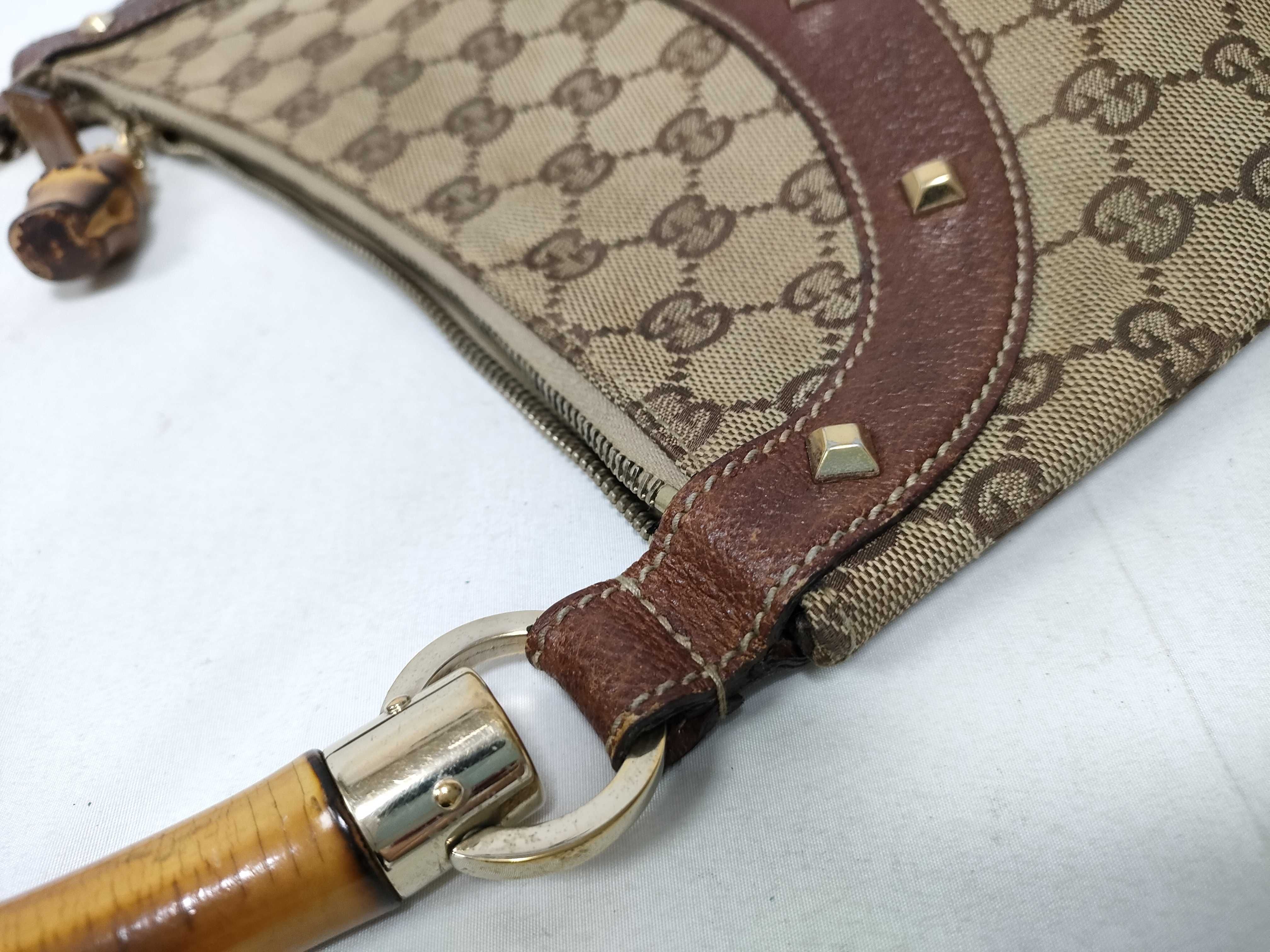 Bamboo Brown Canvas Vintage Bamboo Shoulder Strap Waist Bag Handbag — view 11