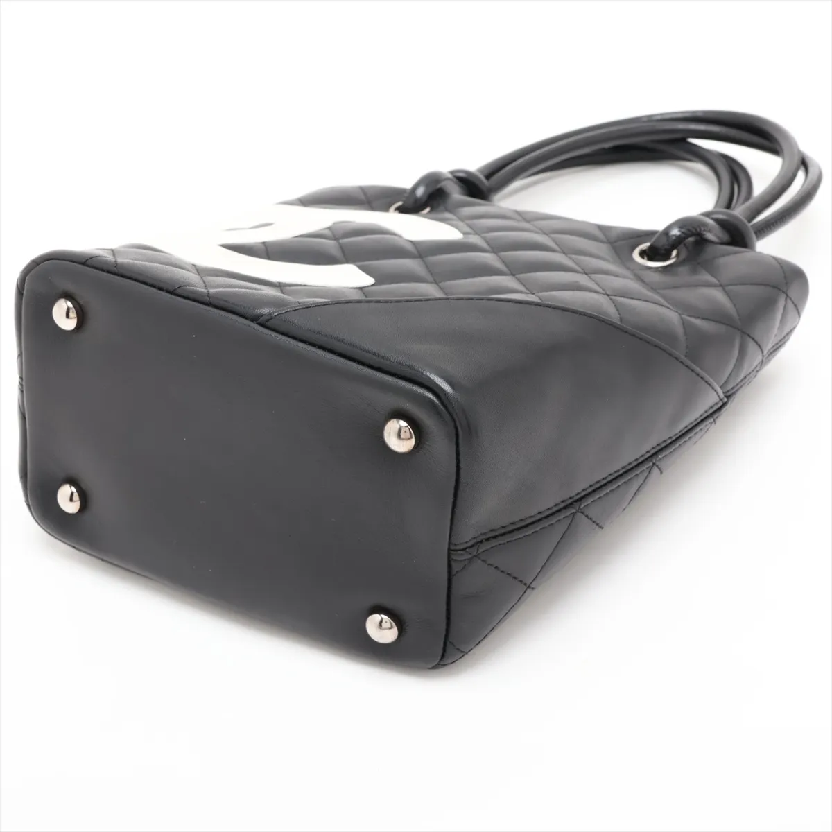 Cambon Line Lambskin Tote Bag, Black, Silver Hardware, 9088885 (Serial Number 9) — view 3