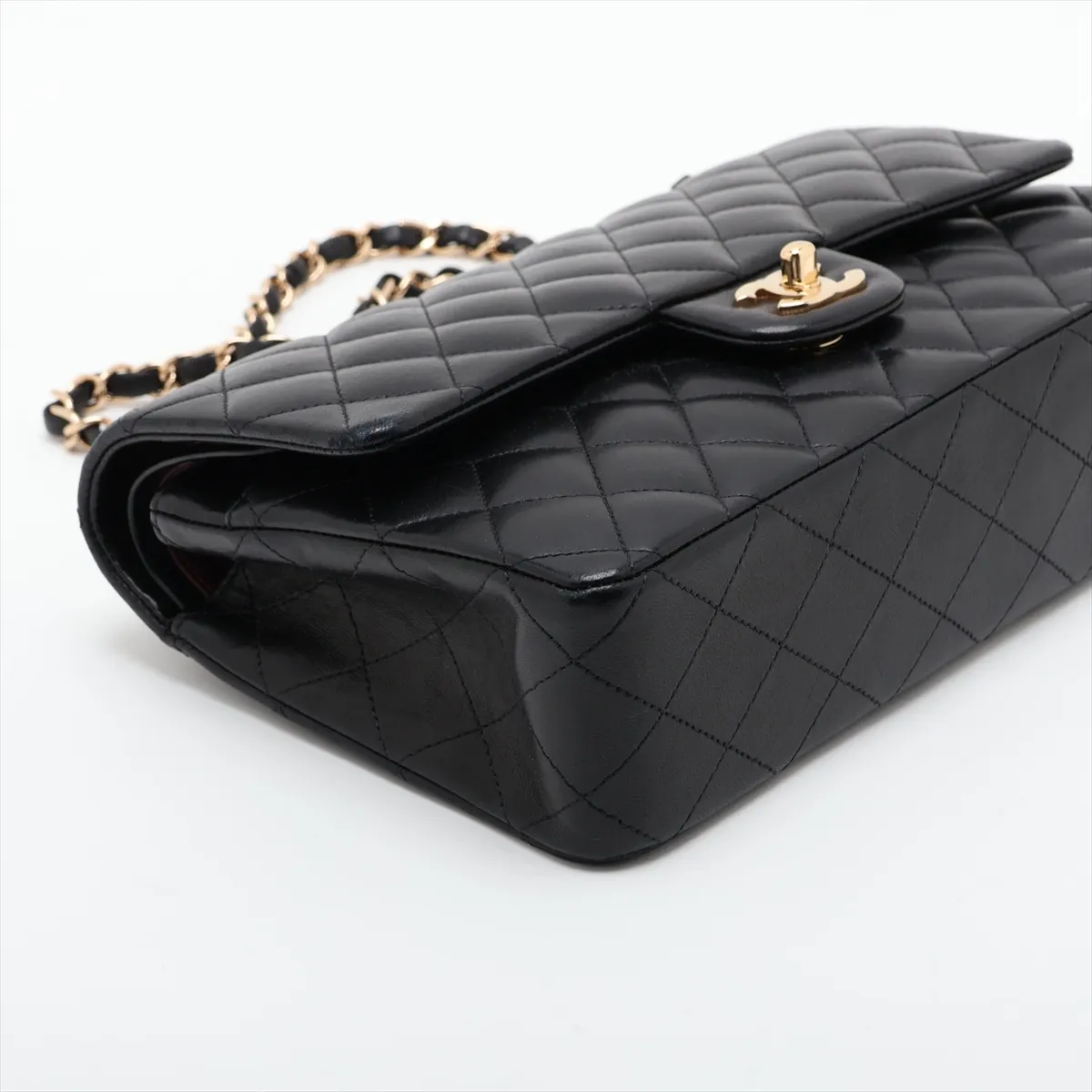 [Individually packaged] Chanel Matelassé 25 Lambskin Double Flap Double Chain Bag, Black with Gold Hardware, 14029464, Series 14, A01112 — view 4