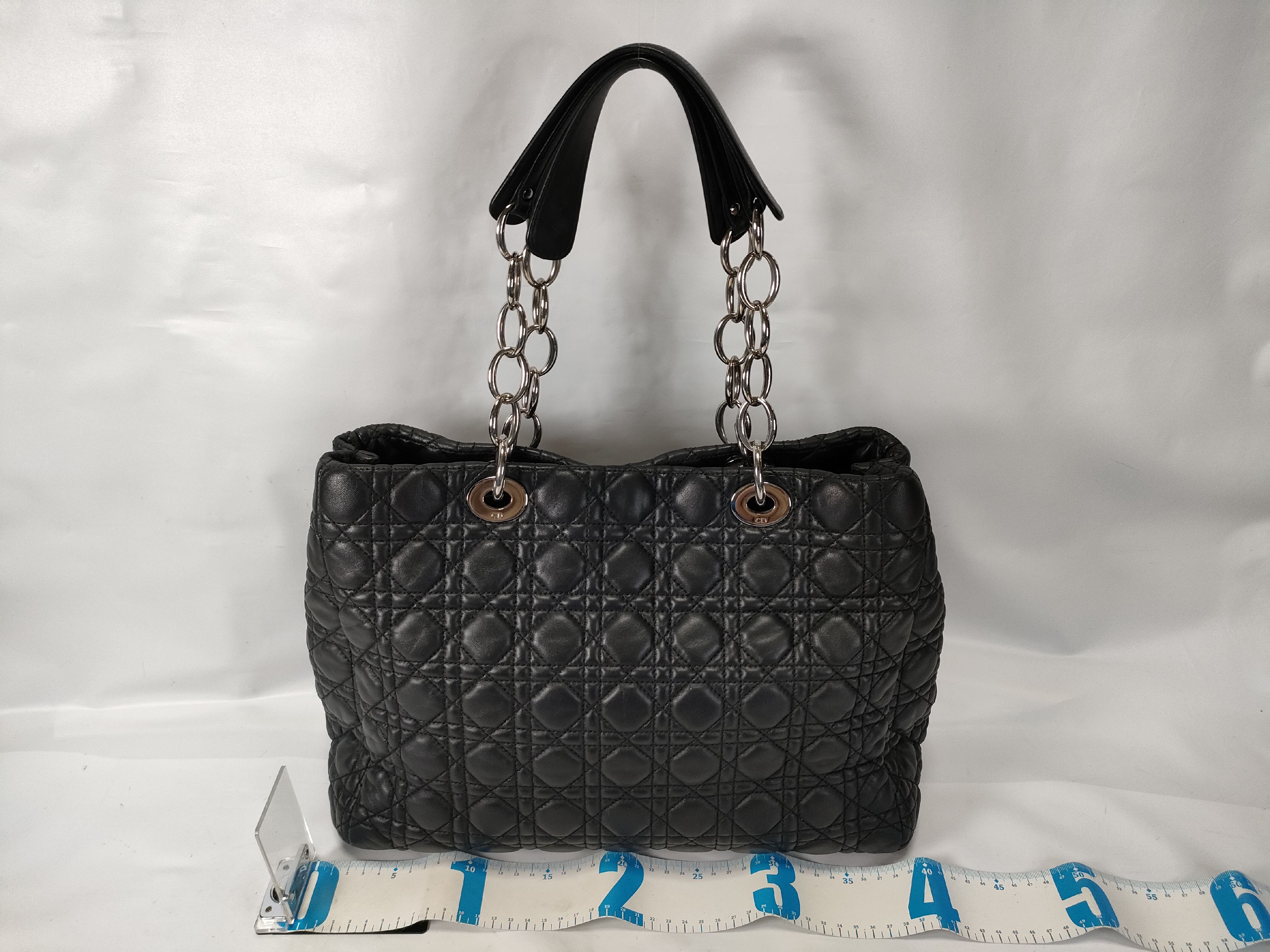 Cannage Leather Chain Tote Bag, Black Tote Bag — view 2