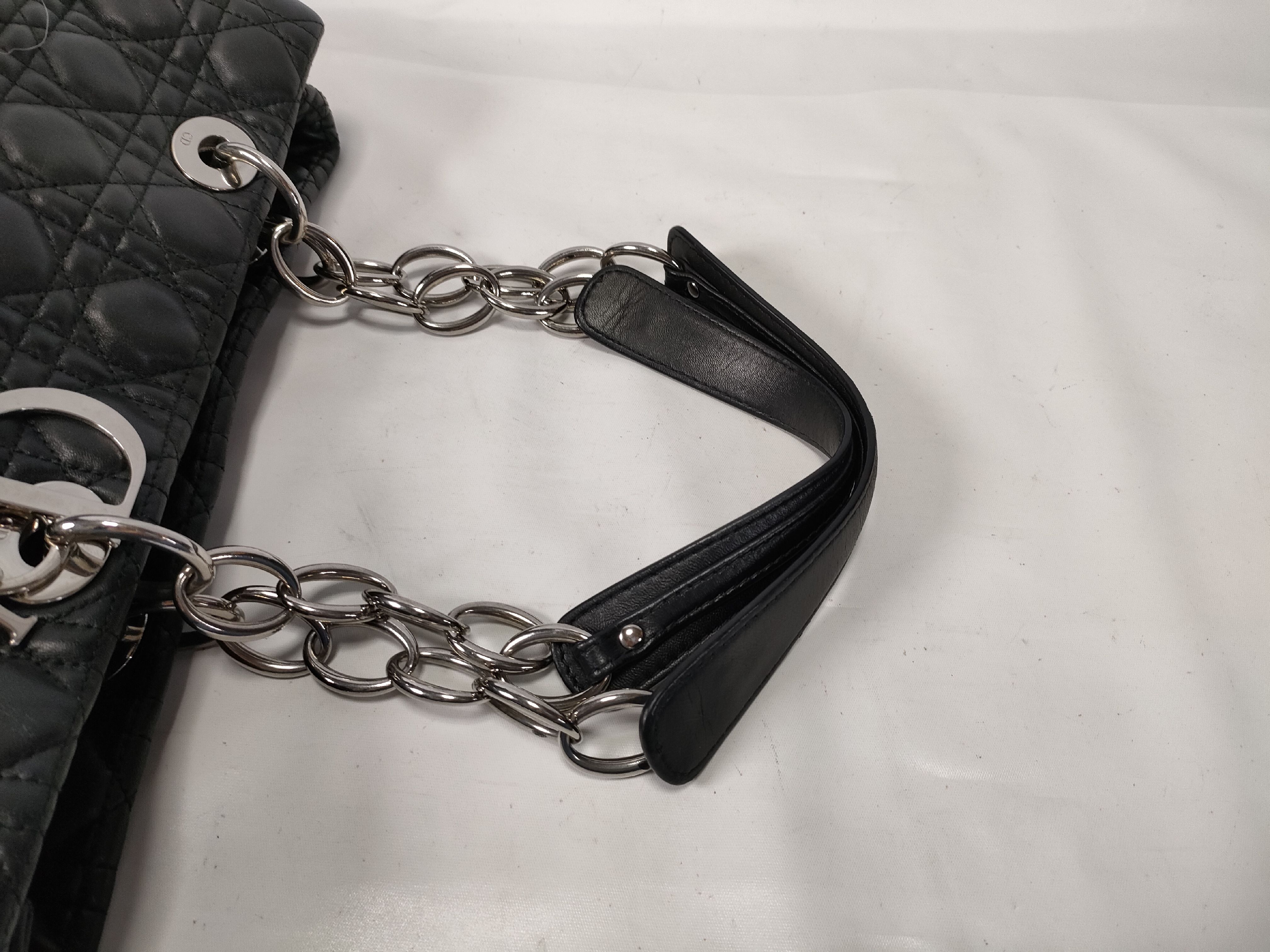 Cannage Leather Chain Tote Bag, Black Tote Bag — view 3
