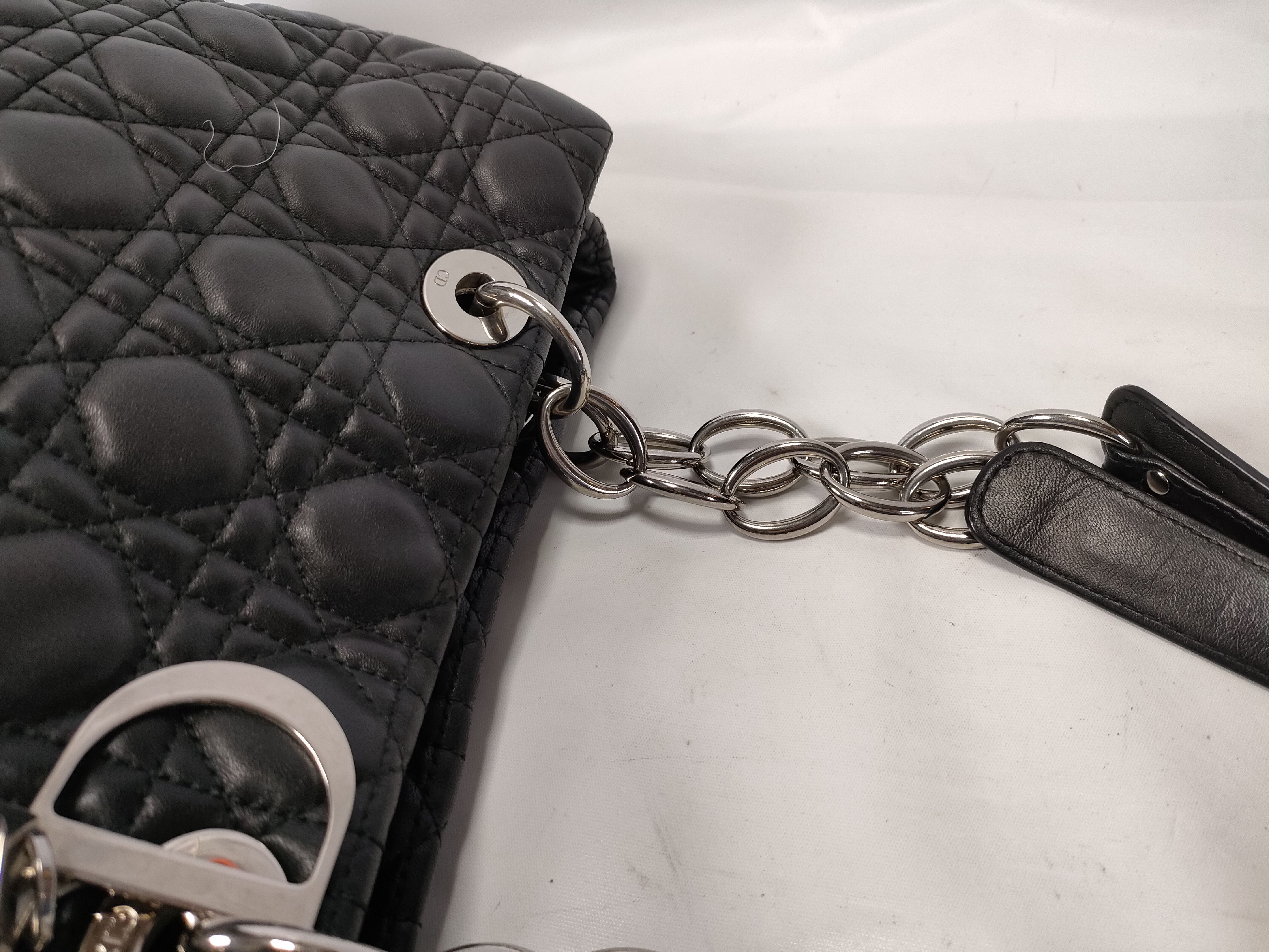 Cannage Leather Chain Tote Bag, Black Tote Bag — view 5