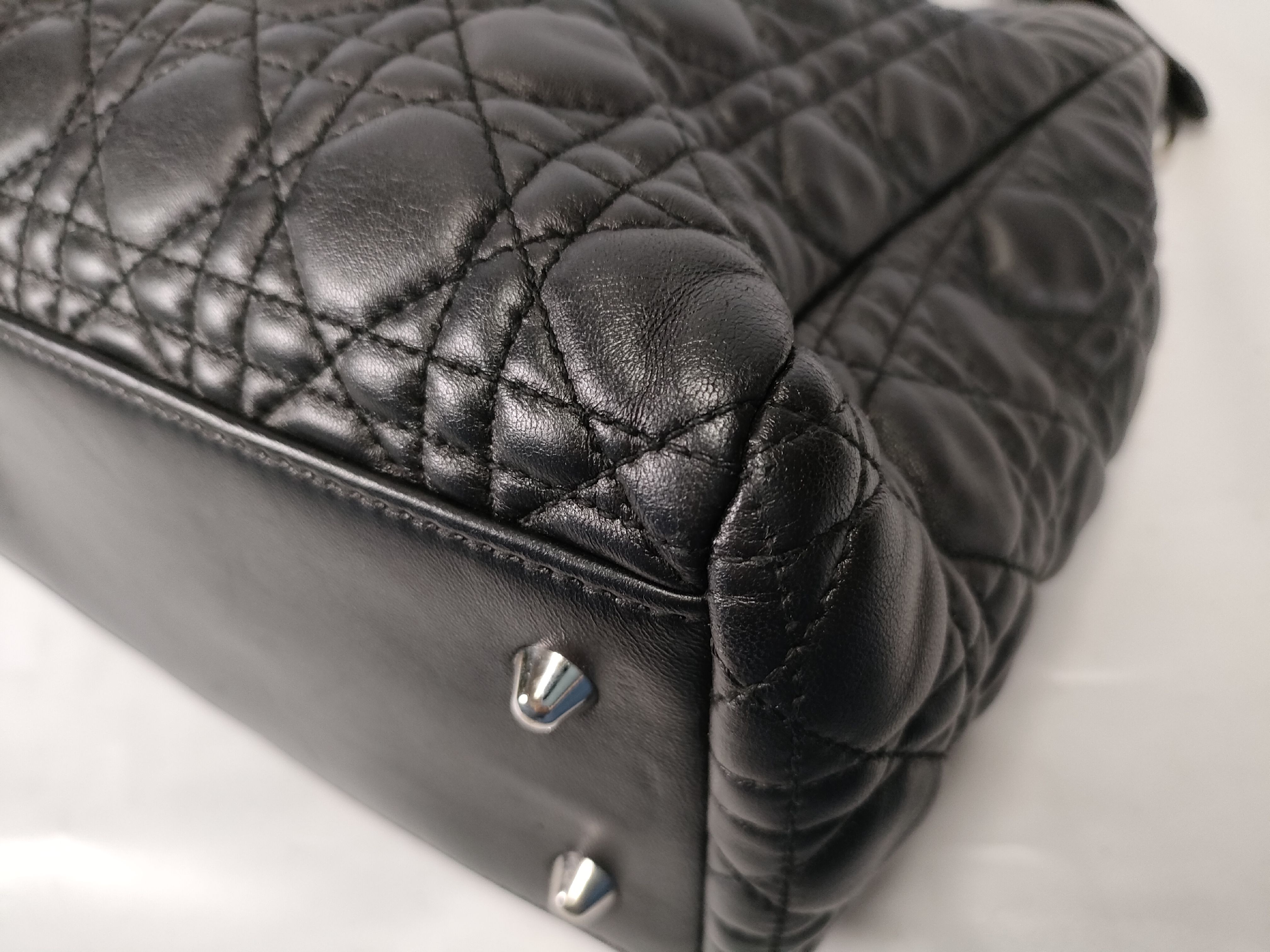 Cannage Leather Chain Tote Bag, Black Tote Bag — view 6