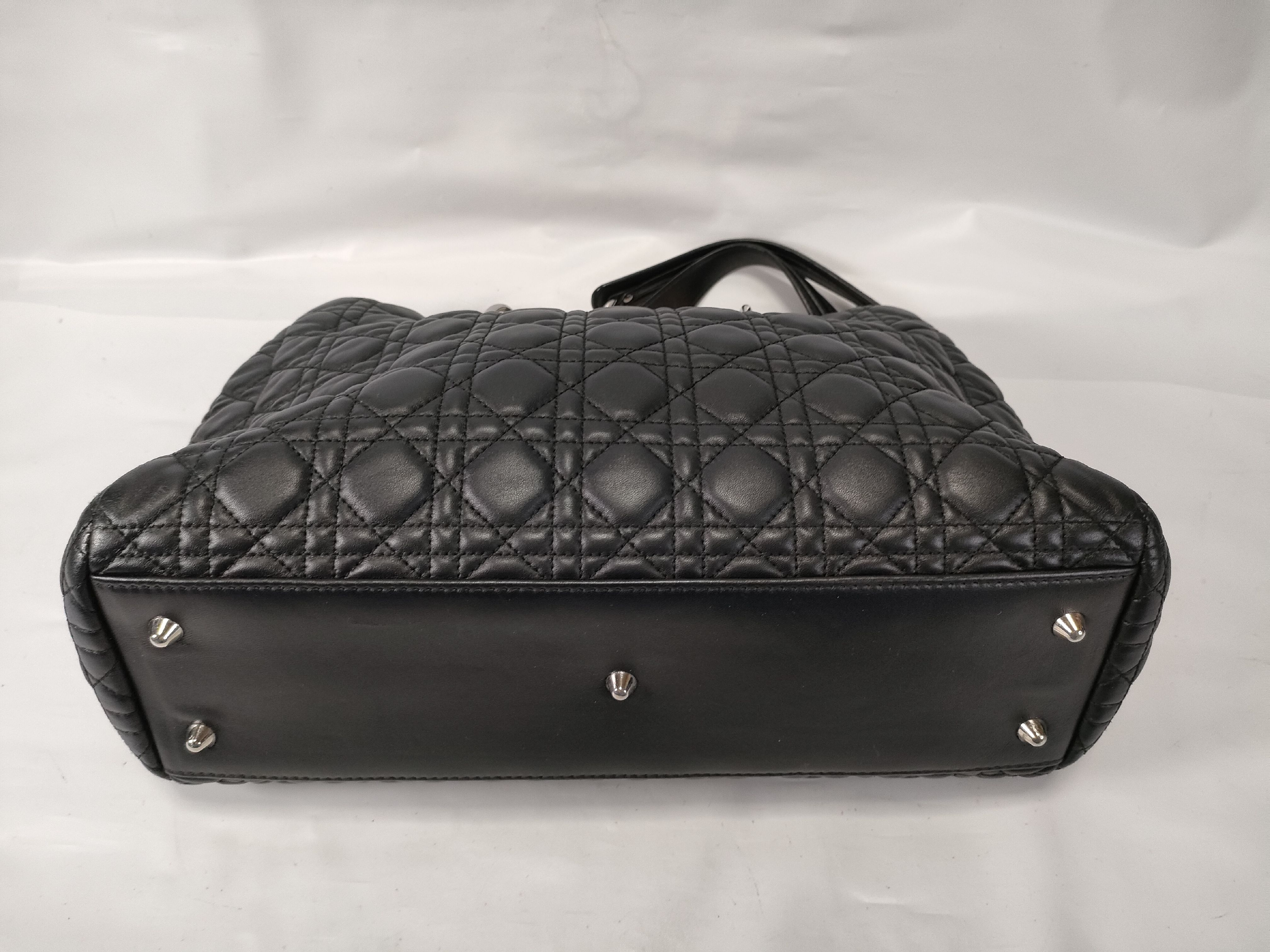 Cannage Leather Chain Tote Bag, Black Tote Bag — view 7