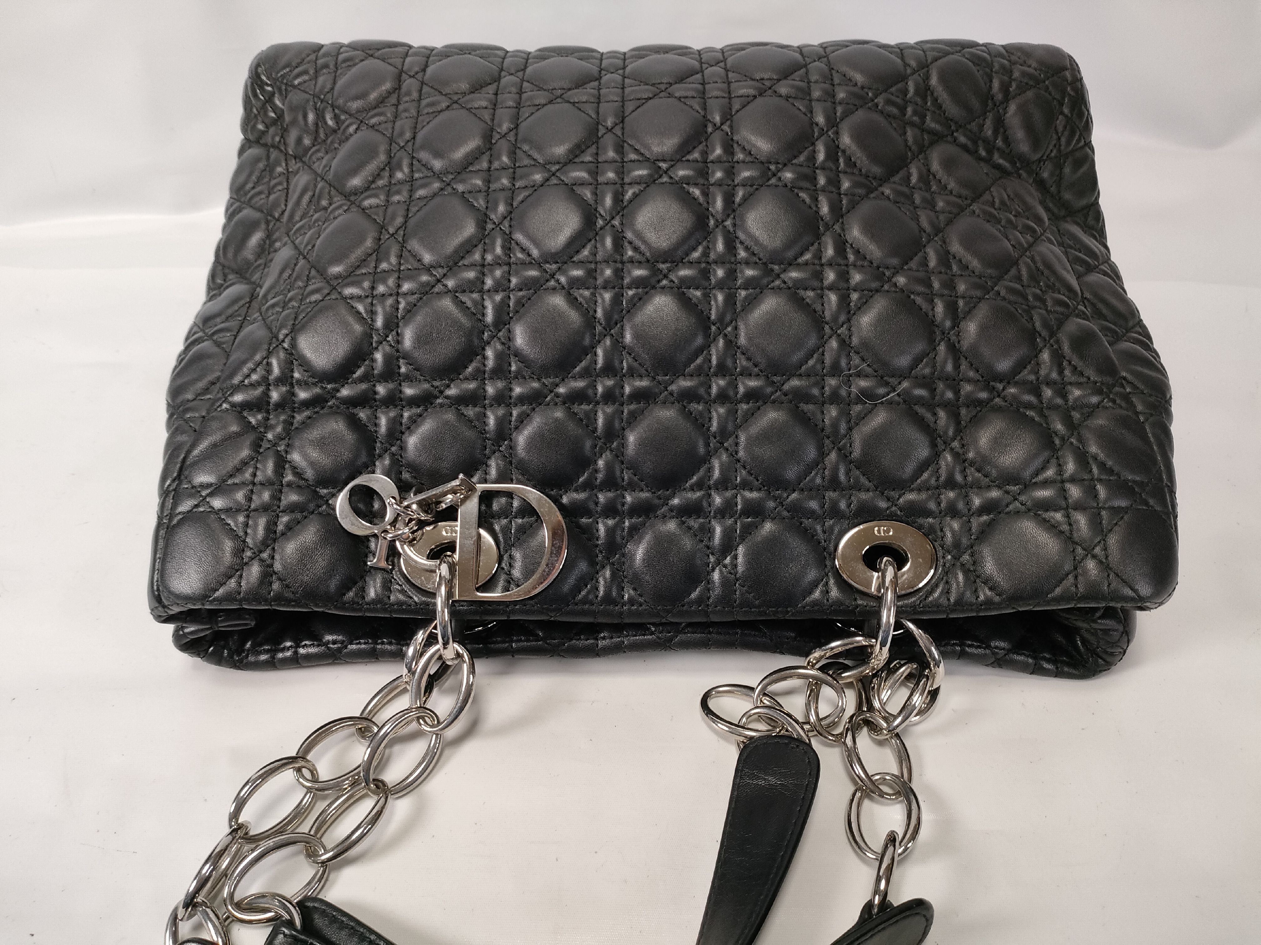 Cannage Leather Chain Tote Bag, Black Tote Bag — view 8