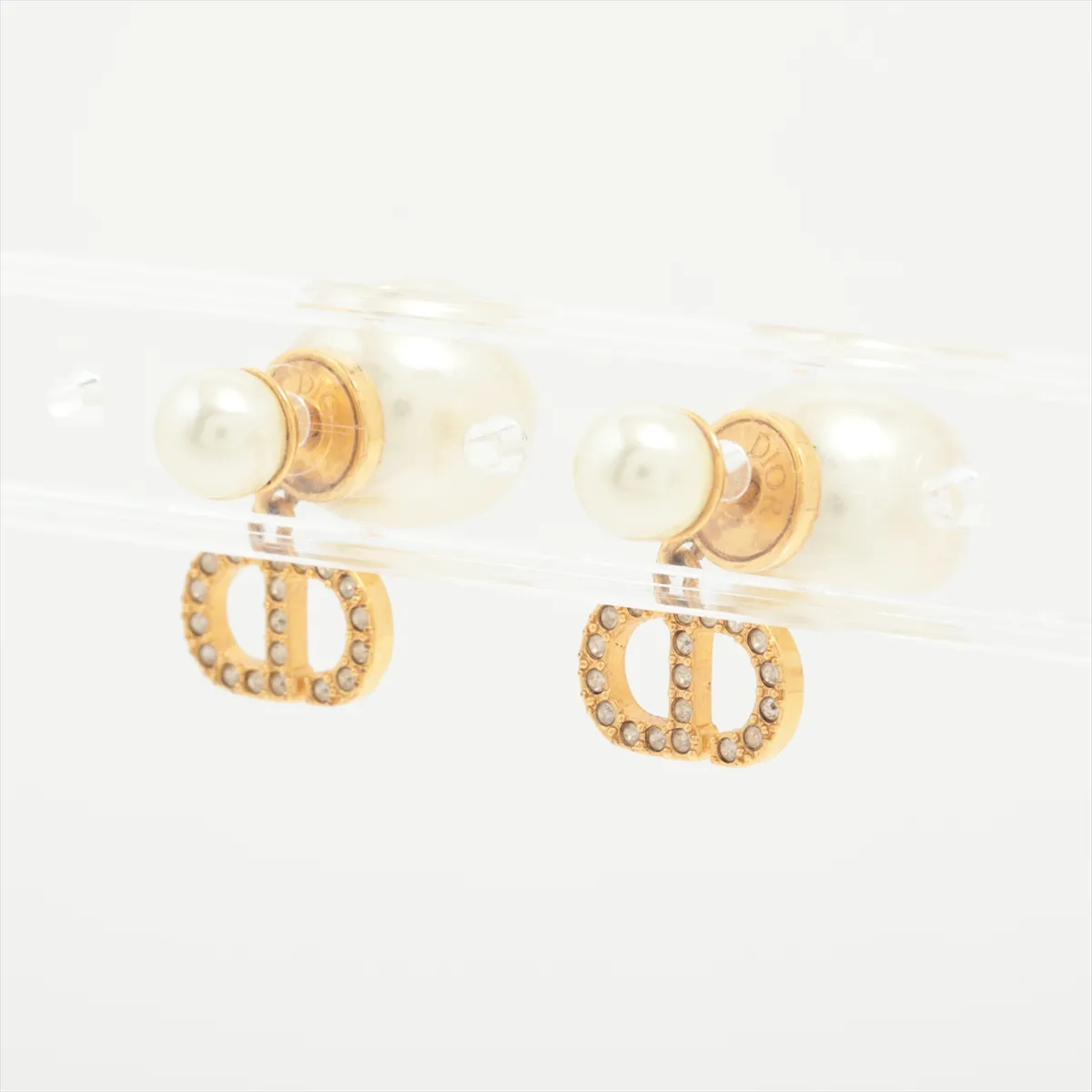 Tribales earrings (for both ears) GP x rhinestone x faux pearl Gold. — view 3