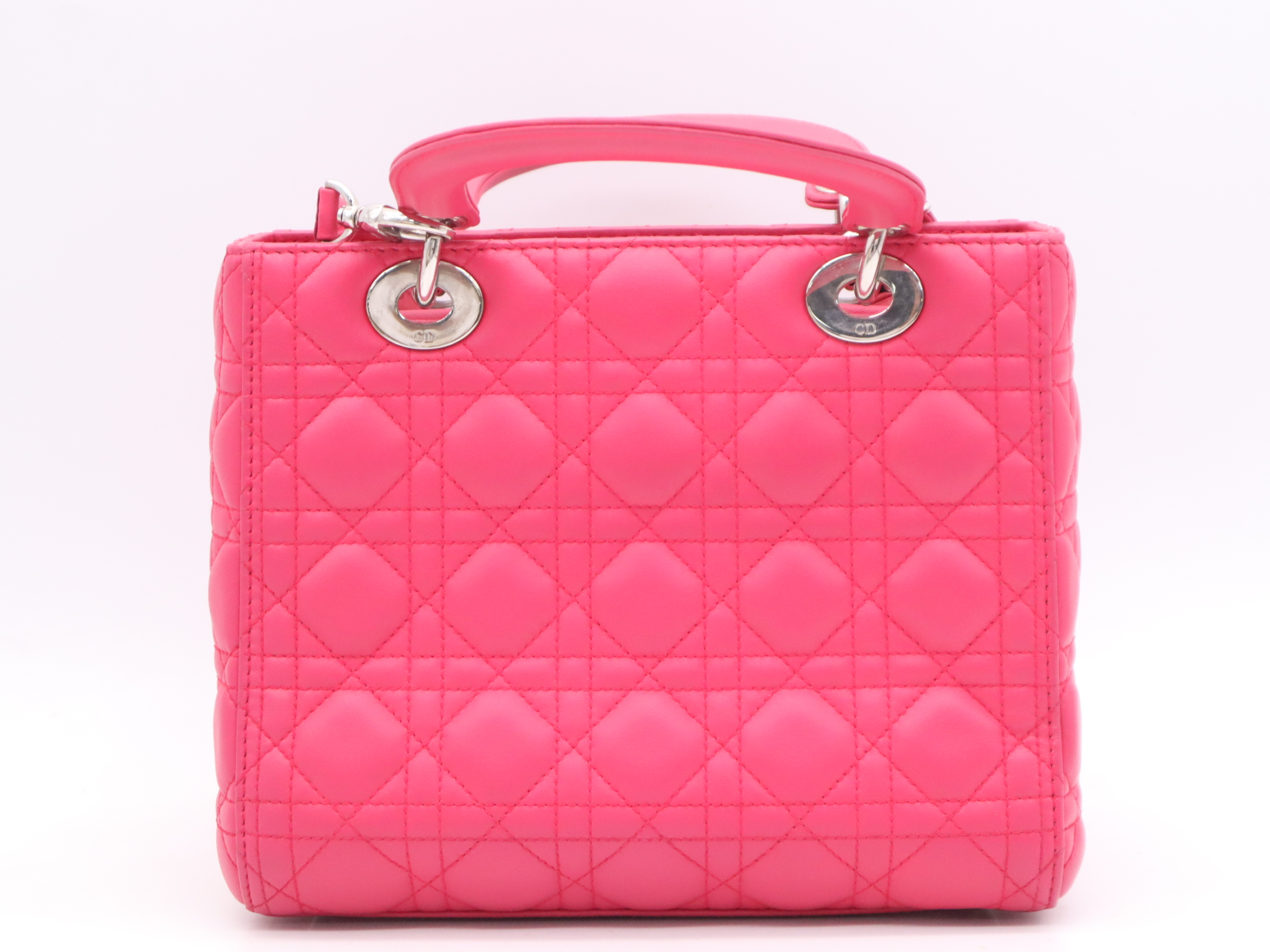 Leather Lady Dior Handbag with Shoulder Strap, Pink — view 2