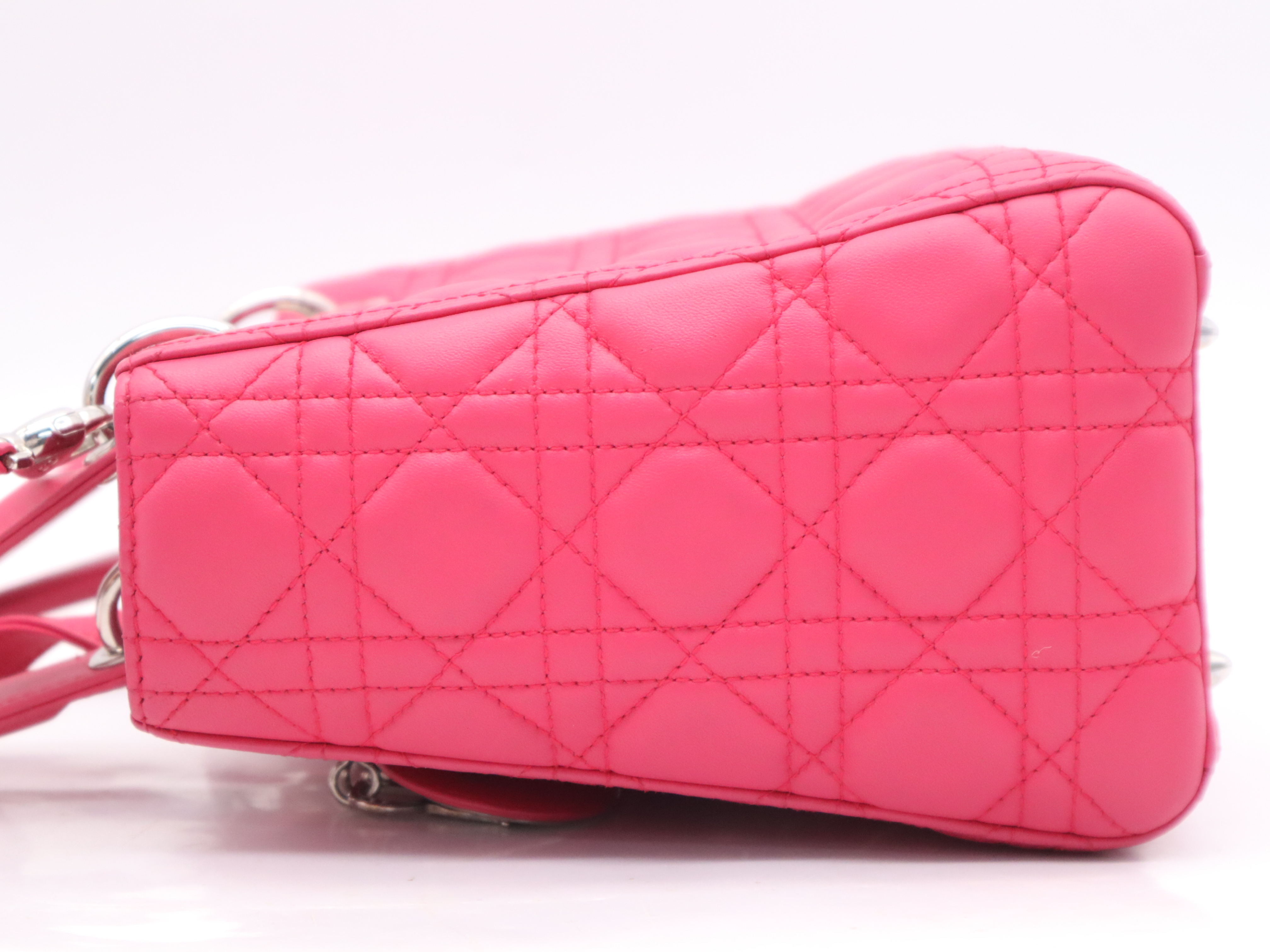 Leather Lady Dior Handbag with Shoulder Strap, Pink — view 3