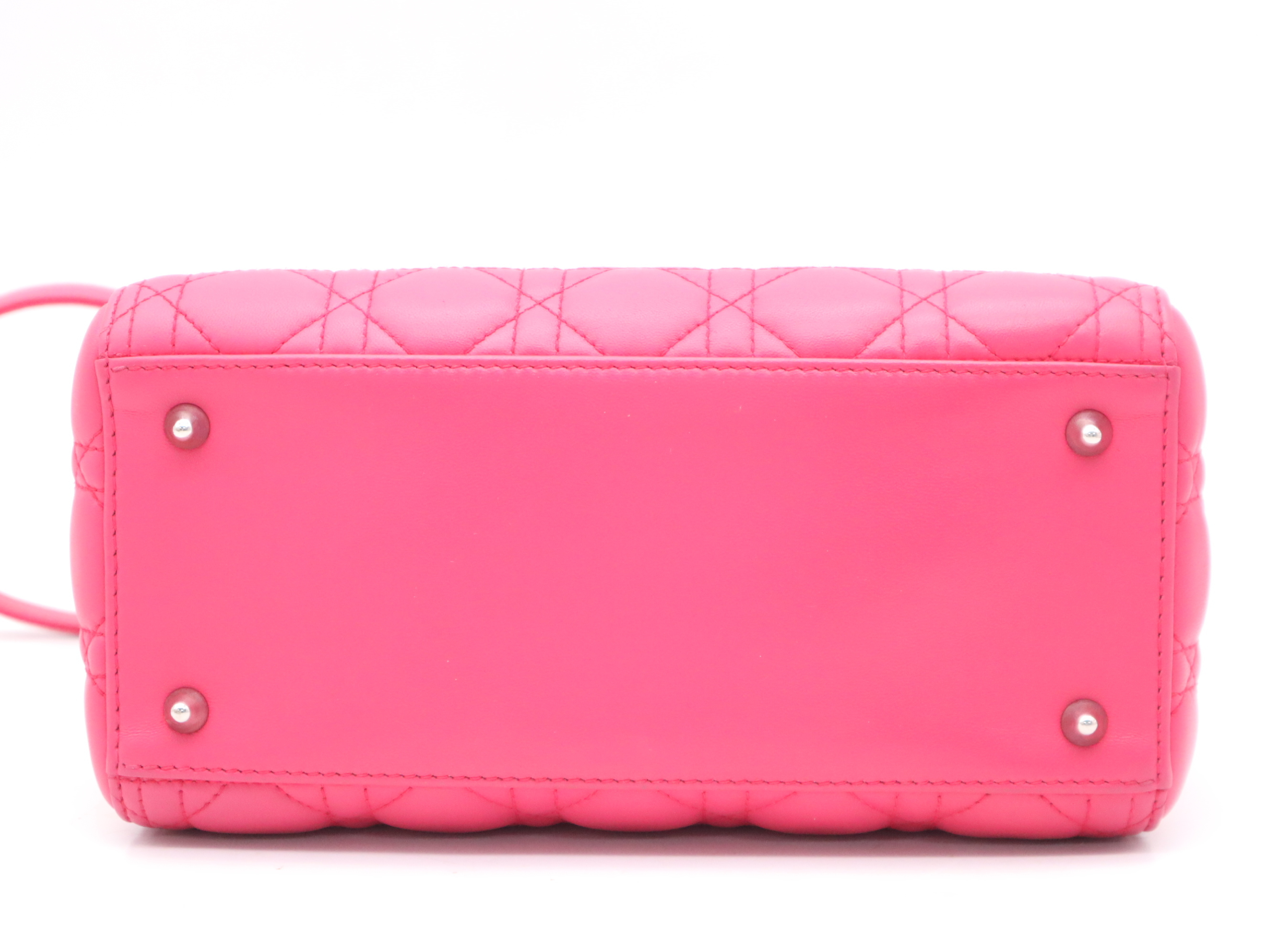 Leather Lady Dior Handbag with Shoulder Strap, Pink — view 4