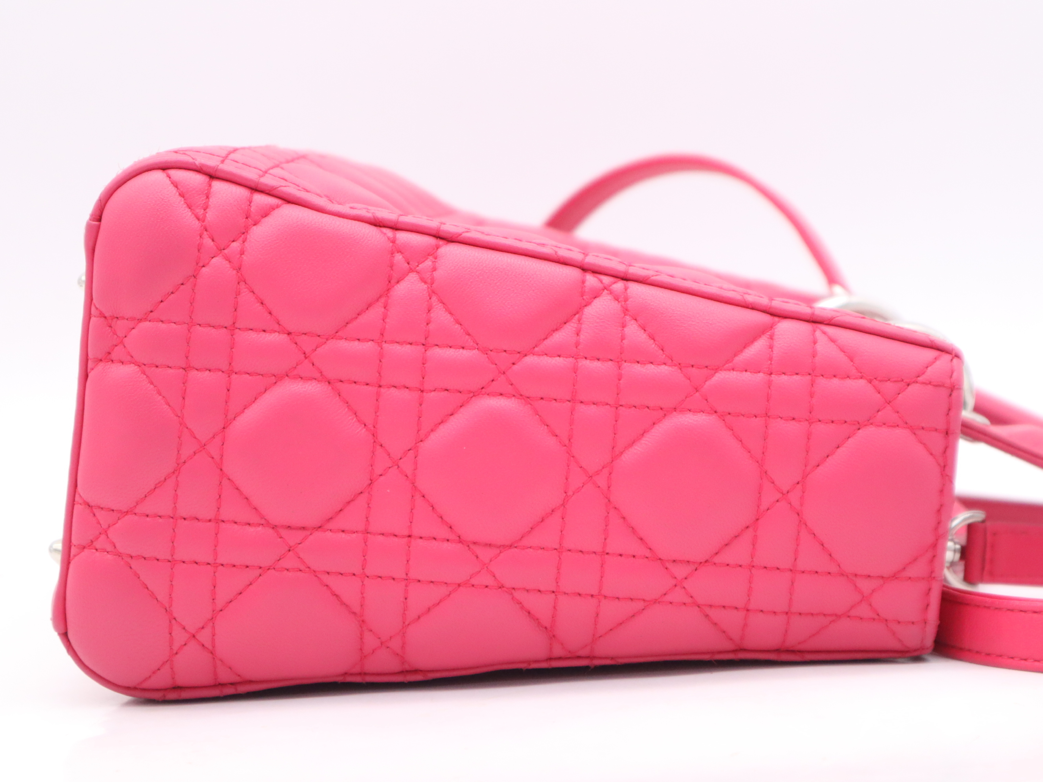 Leather Lady Dior Handbag with Shoulder Strap, Pink — view 5