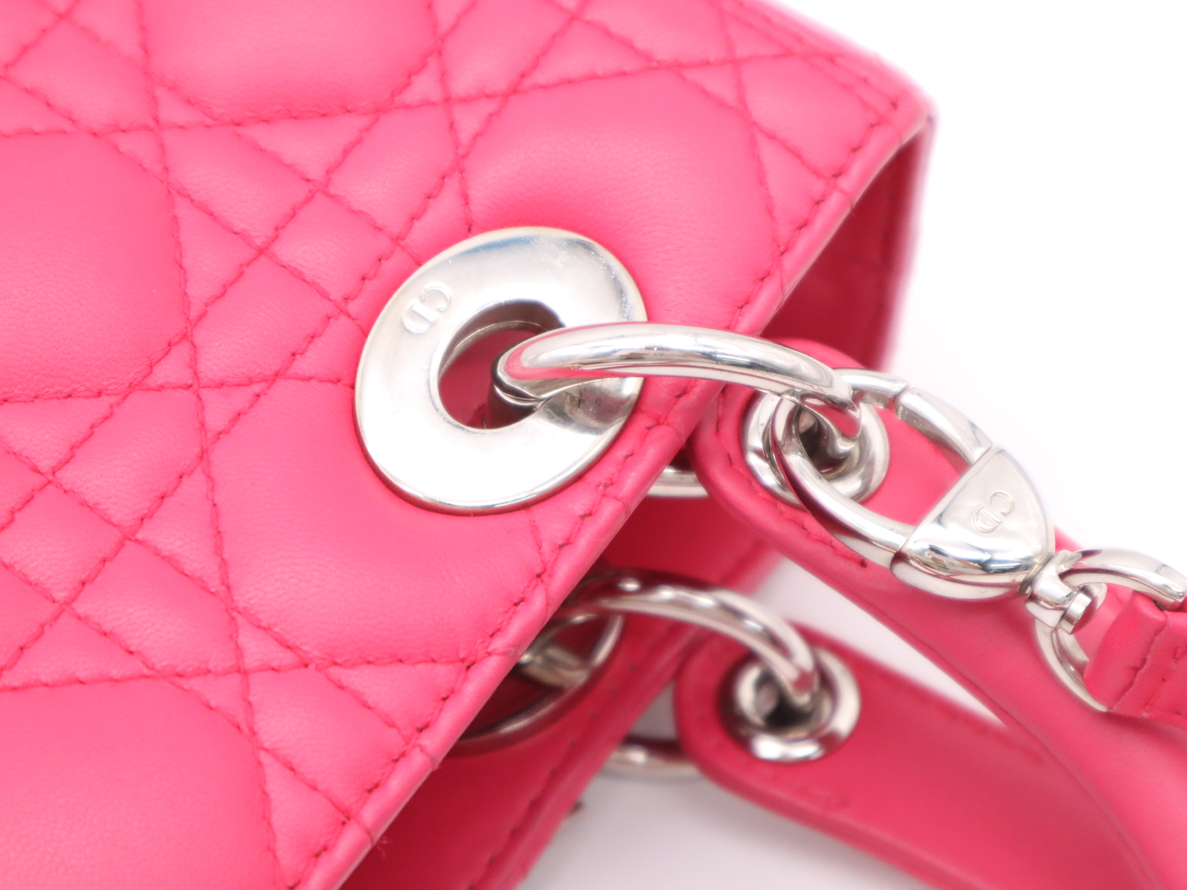 Leather Lady Dior Handbag with Shoulder Strap, Pink — view 8