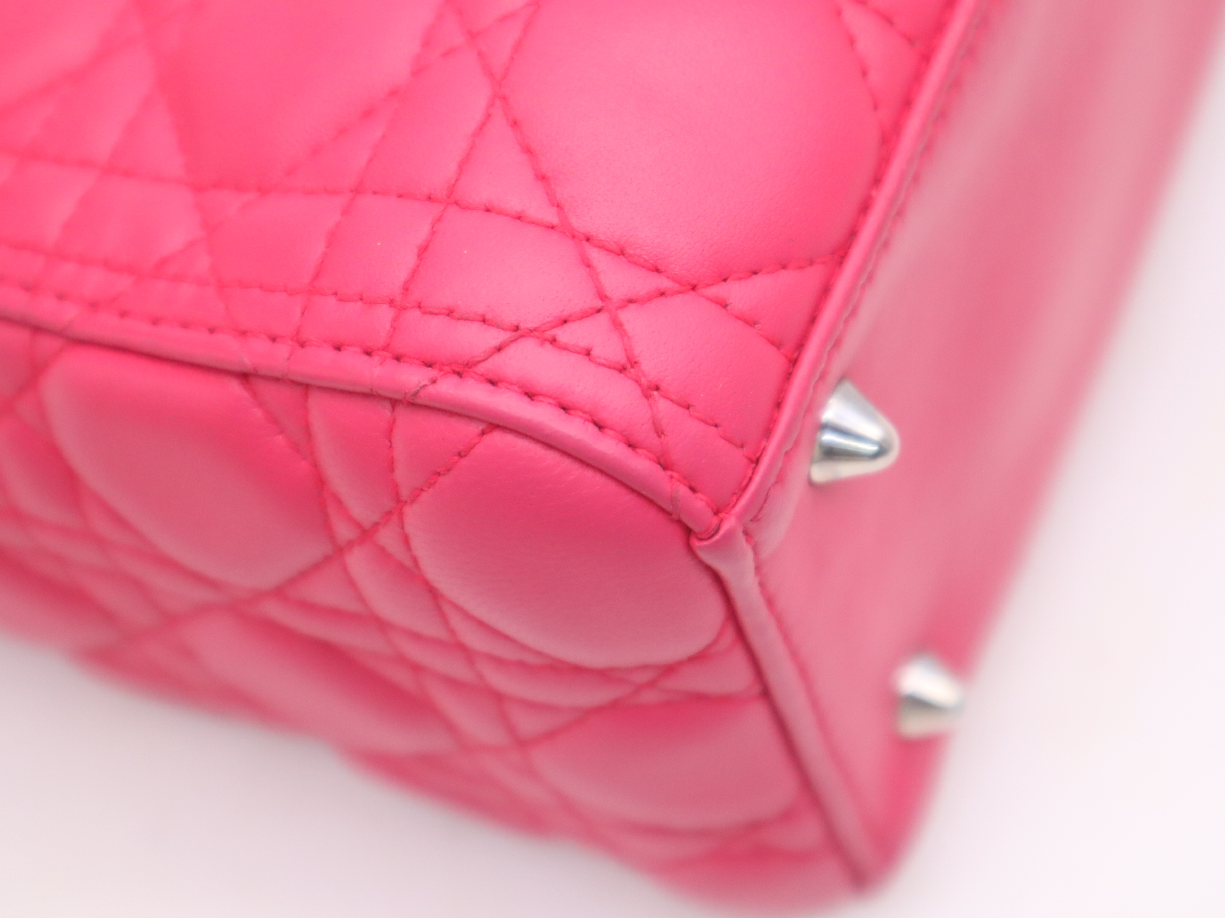 Leather Lady Dior Handbag with Shoulder Strap, Pink — view 9