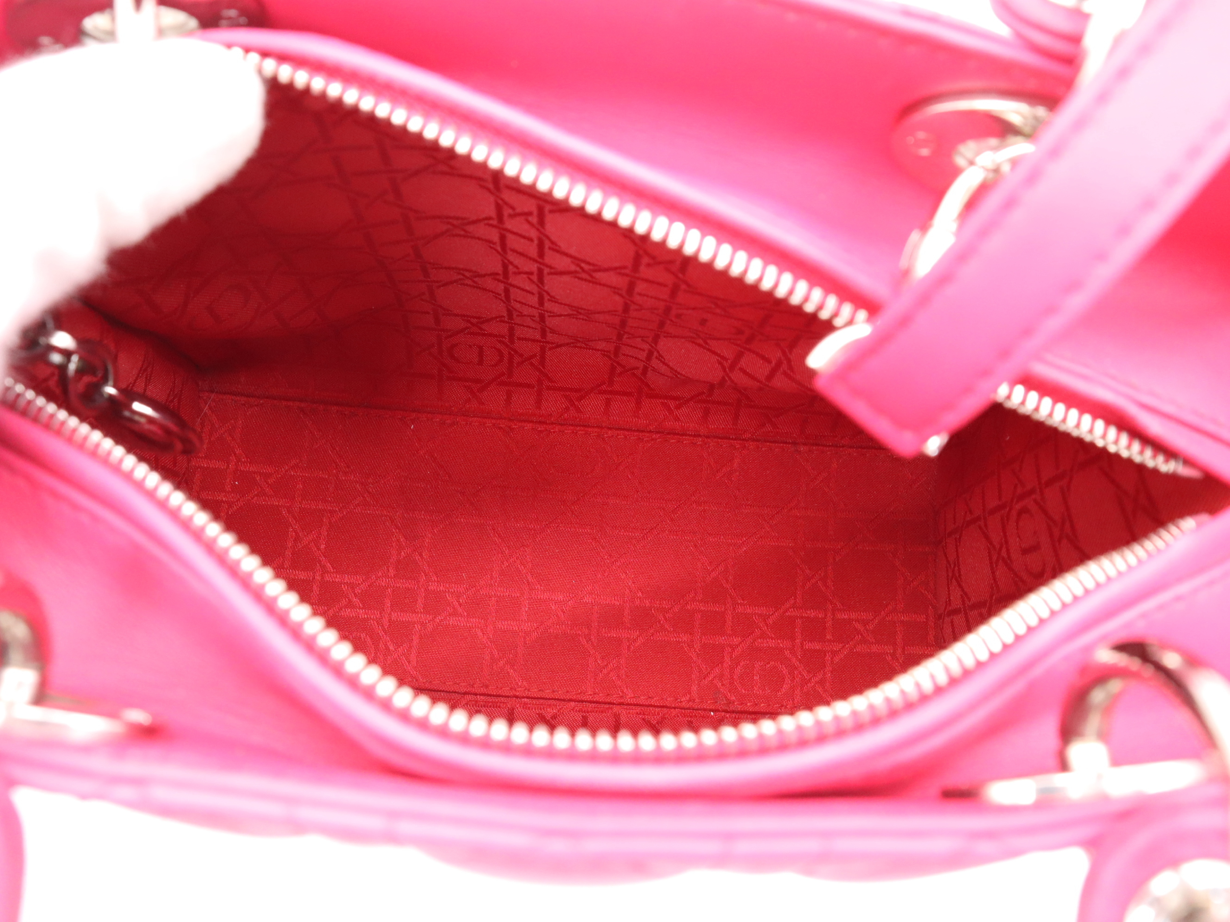Leather Lady Dior Handbag with Shoulder Strap, Pink — view 10