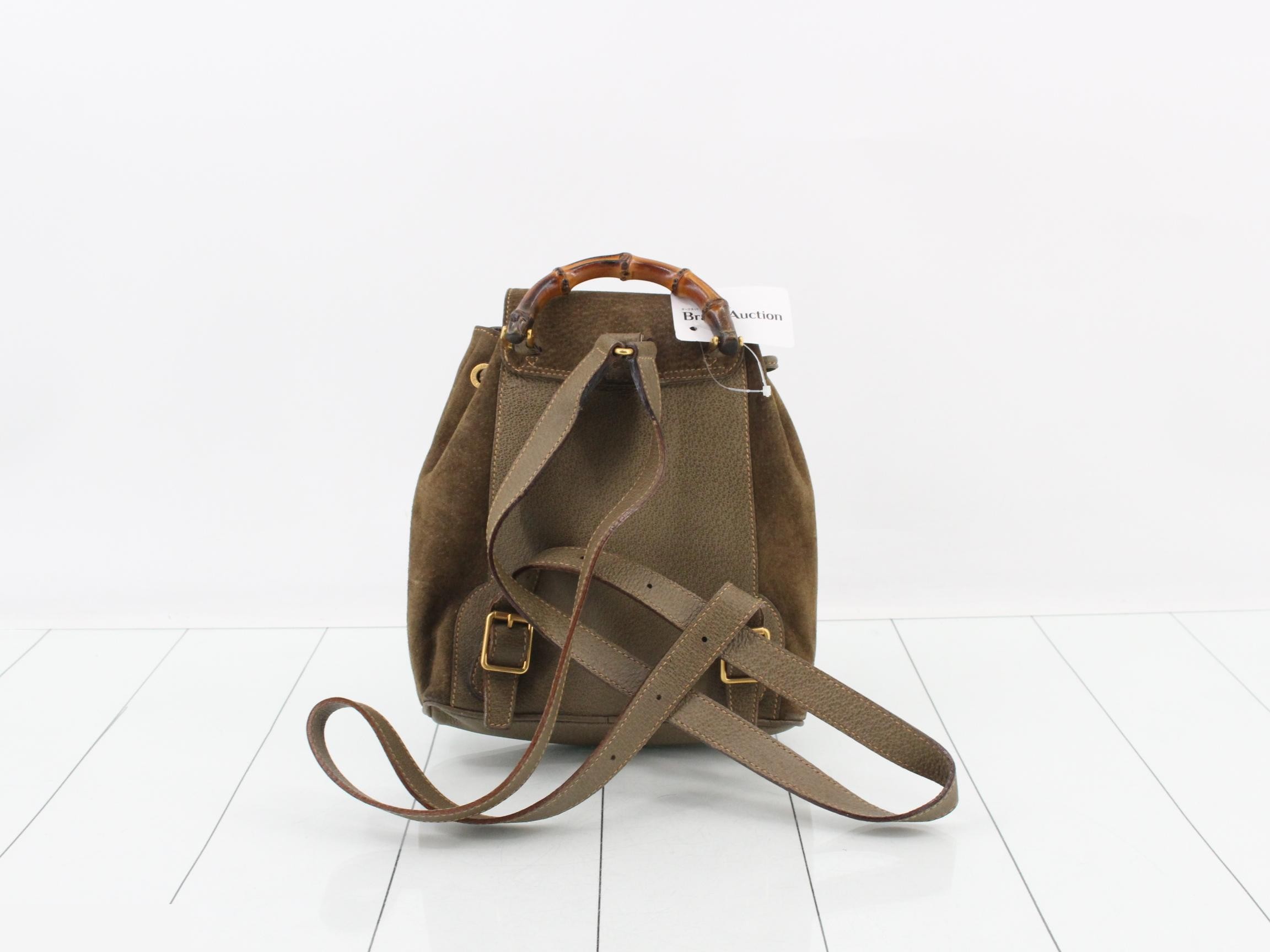 Bamboo Backpack, Suede/Leather, Khaki — view 2