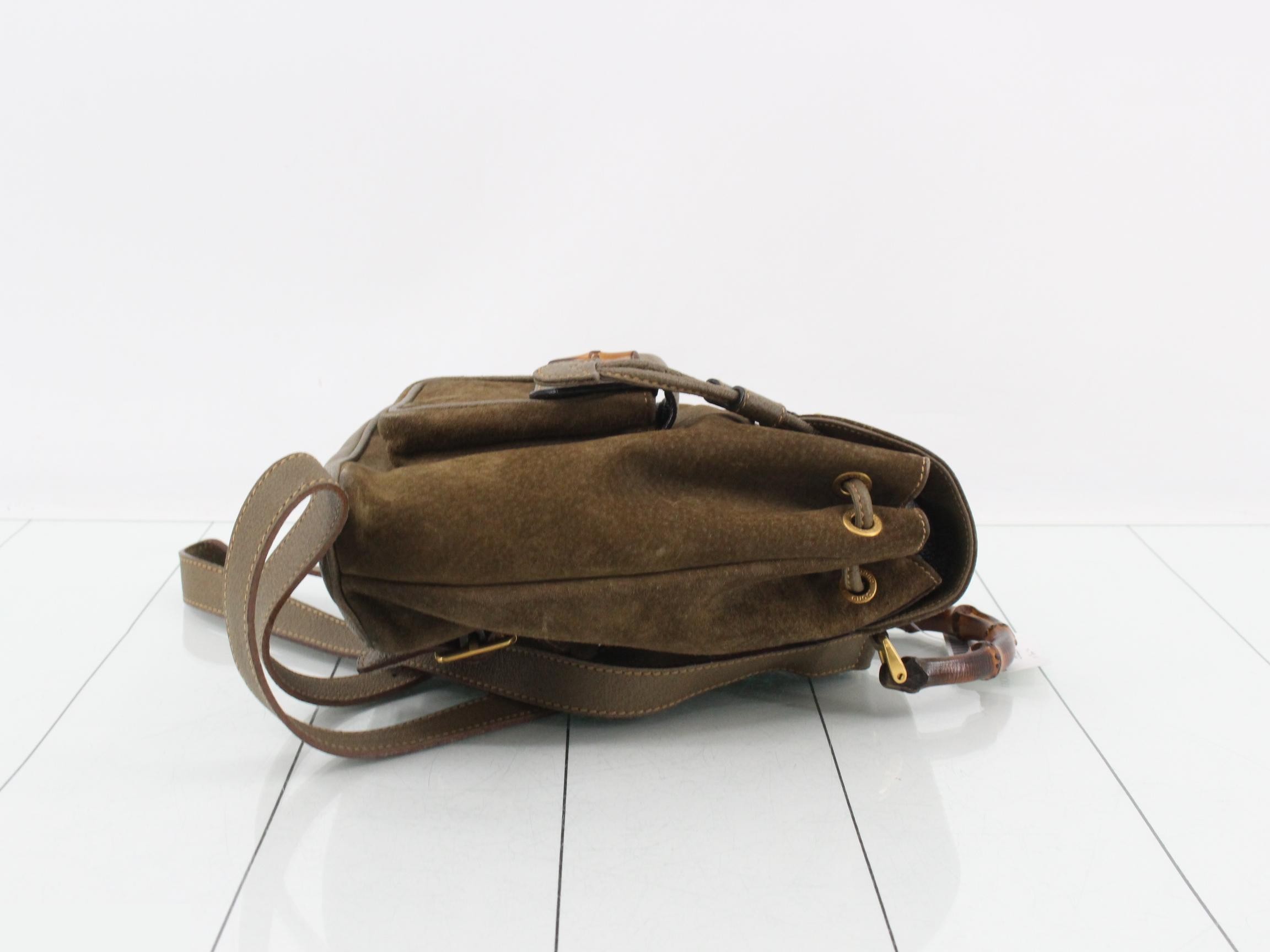 Bamboo Backpack, Suede/Leather, Khaki — view 3