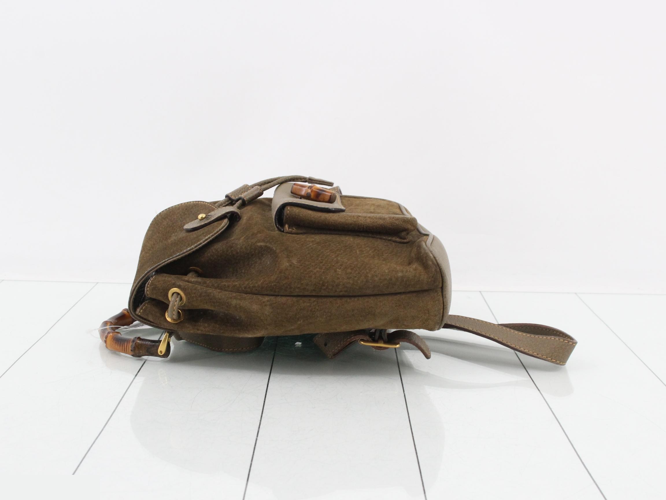 Bamboo Backpack, Suede/Leather, Khaki — view 4