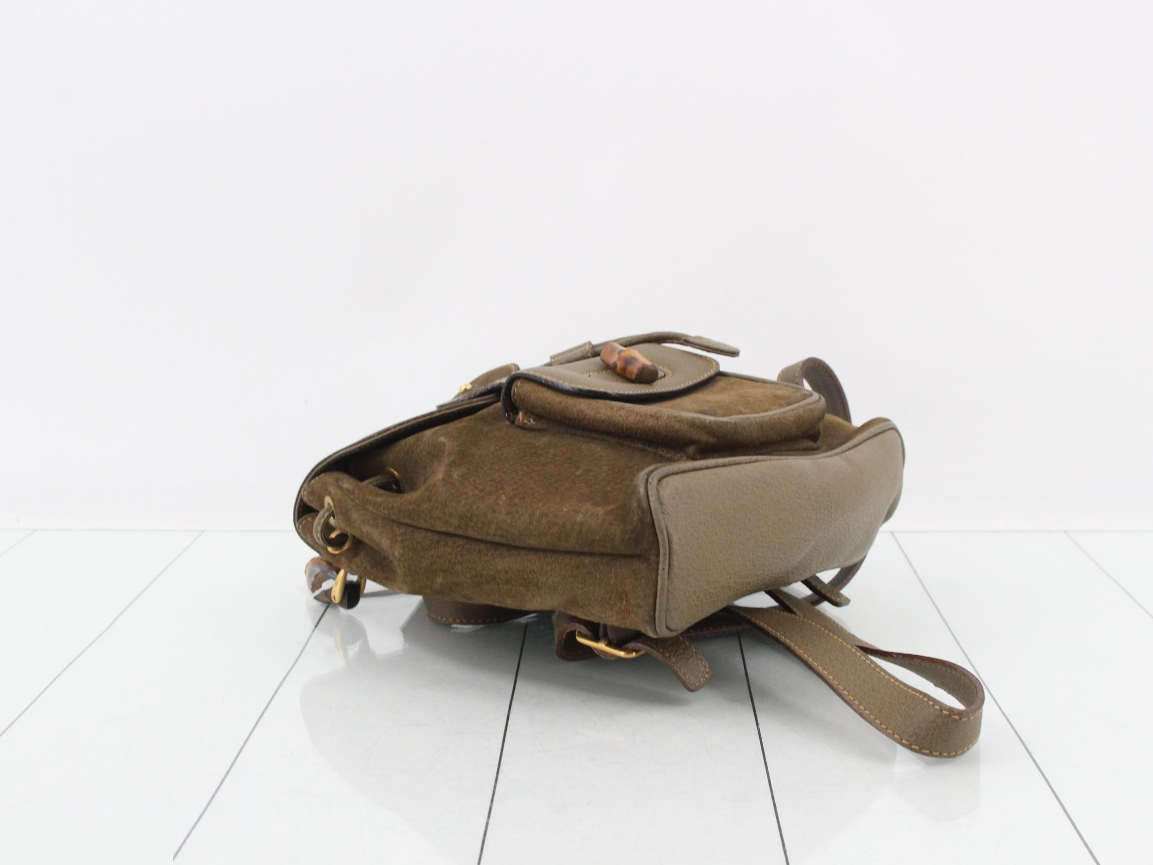 Bamboo Backpack, Suede/Leather, Khaki — view 5