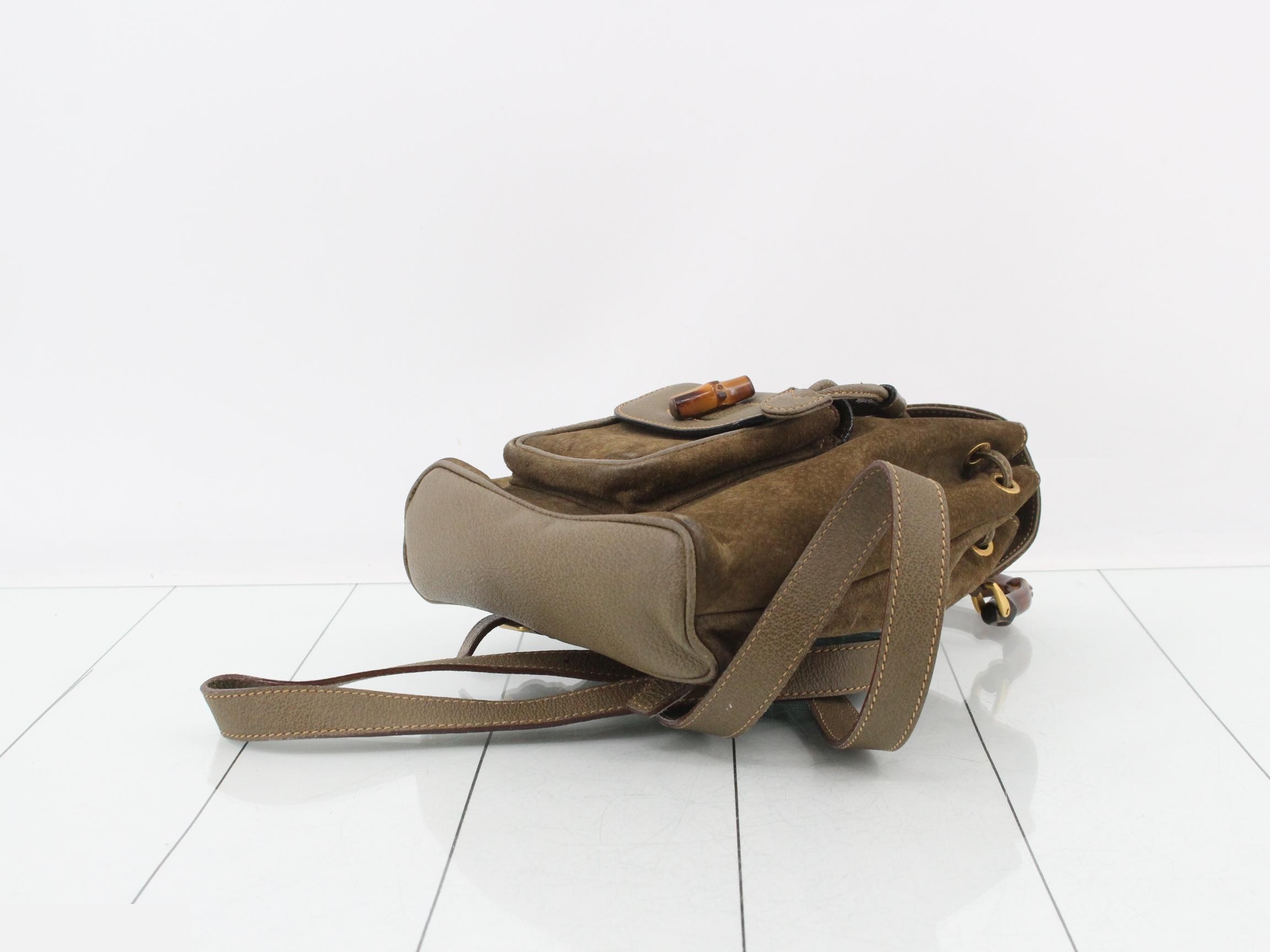 Bamboo Backpack, Suede/Leather, Khaki — view 6