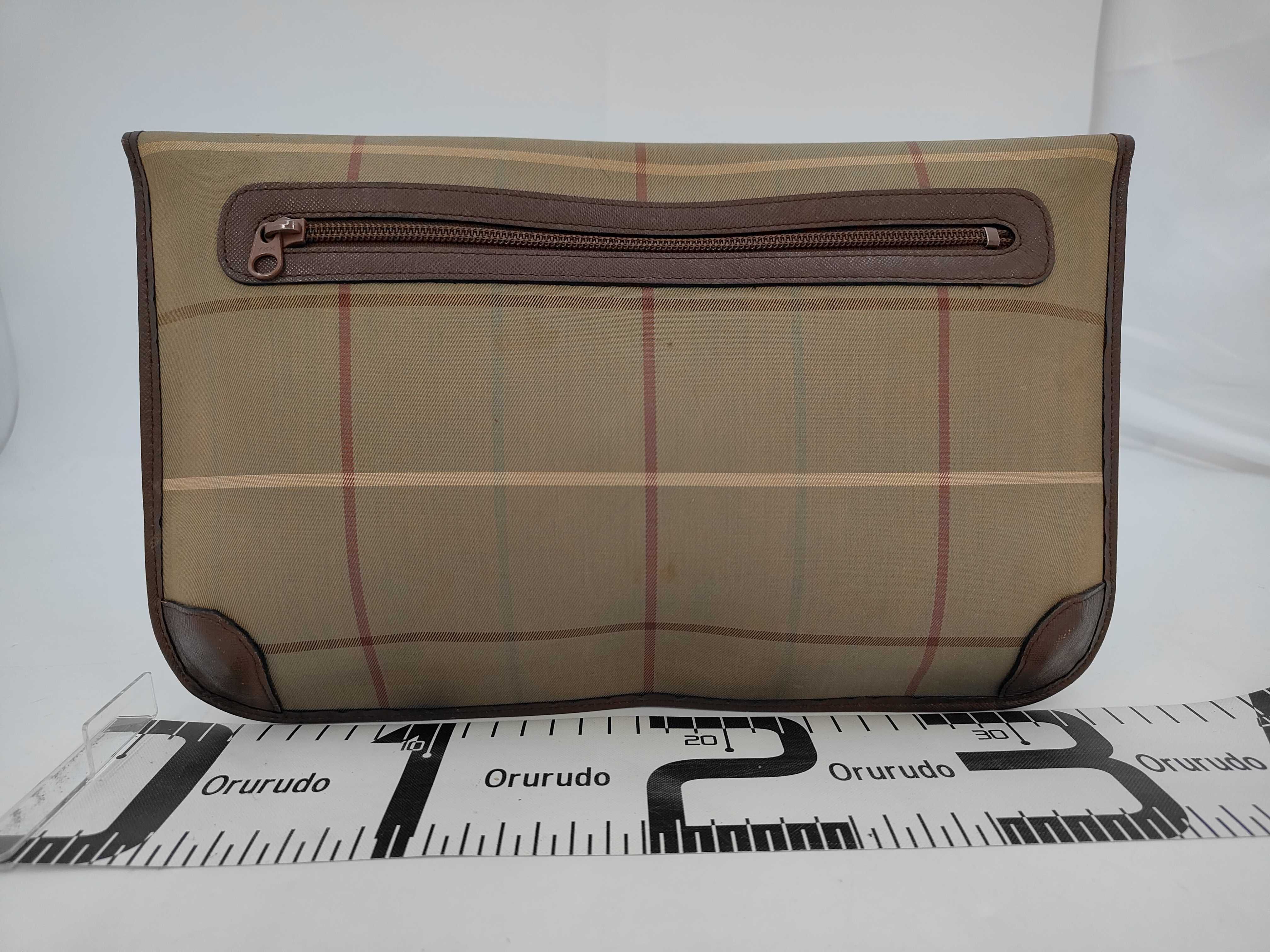 Check Khaki Multicolor Canvas Leather Clutch Bag — view 2