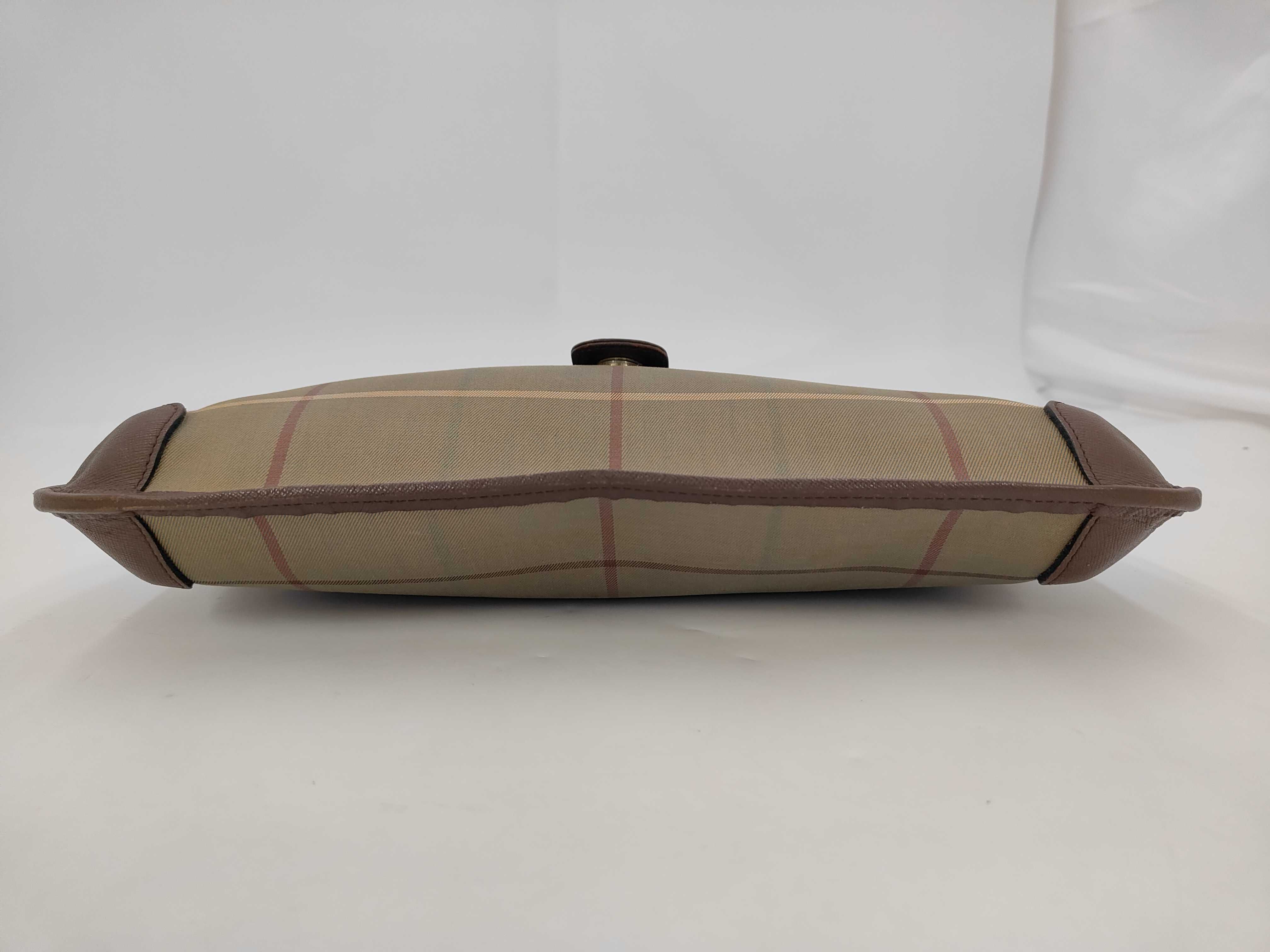 Check Khaki Multicolor Canvas Leather Clutch Bag — view 3