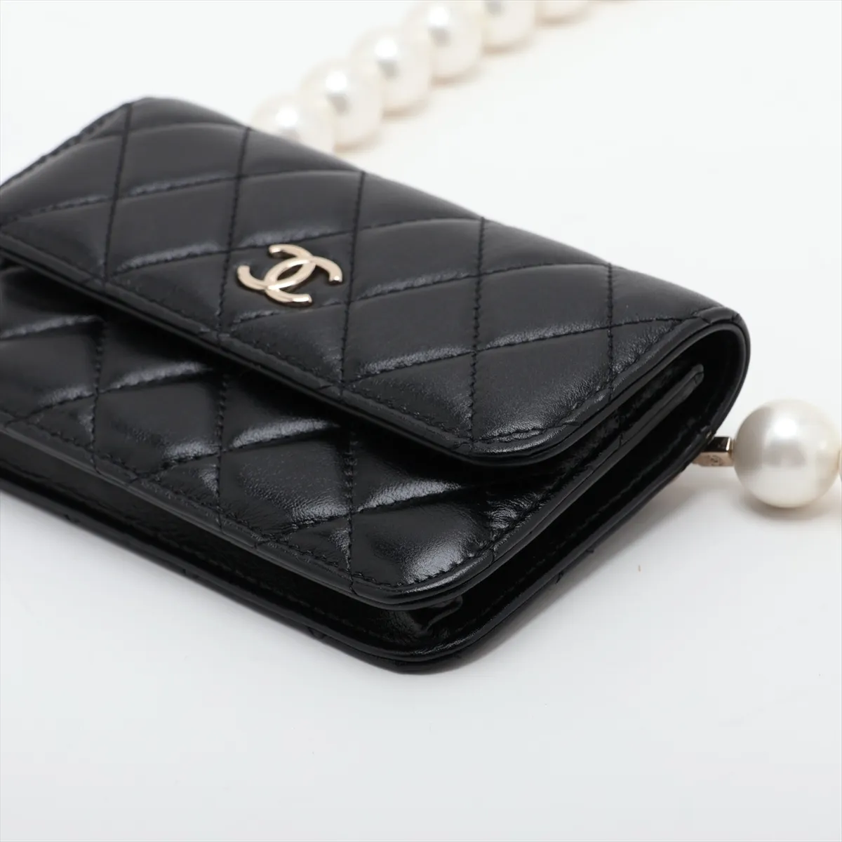 Matelassé Lambskin Shoulder Bag, Pearl Black with Gold Hardware, 30747833 (Serial Number in the 30s) — view 3