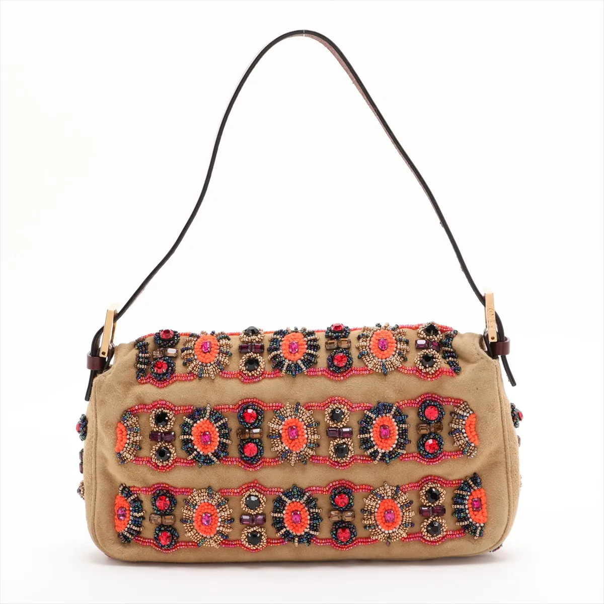 Mamma Bucket 26424 Suede x Beads x Calf Hair Shoulder Bag Beige x Brown — view 2