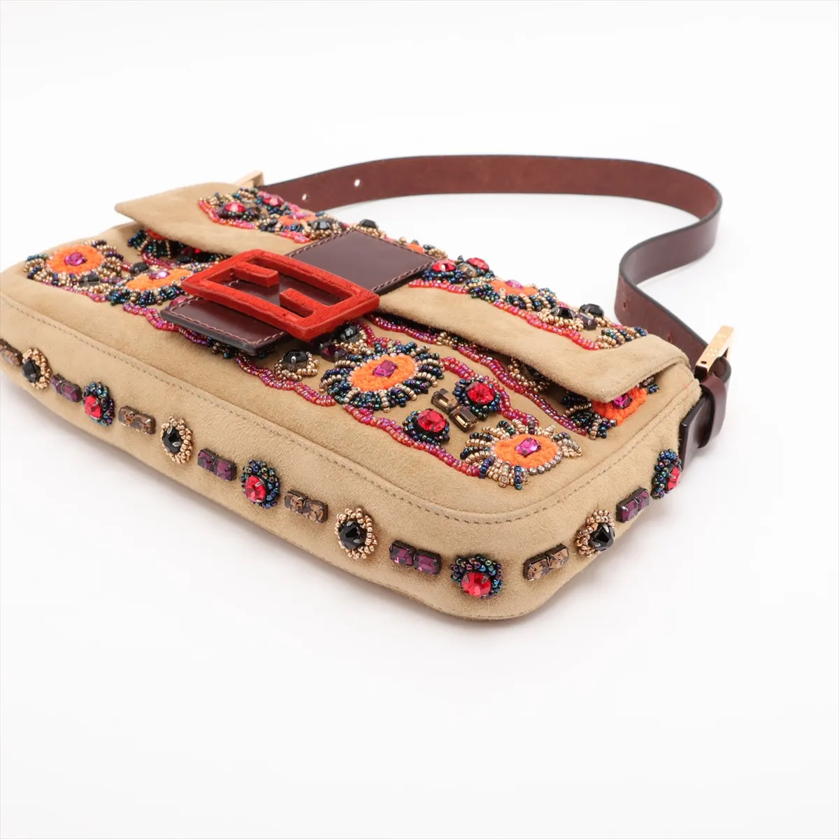 Mamma Bucket 26424 Suede x Beads x Calf Hair Shoulder Bag Beige x Brown — view 3
