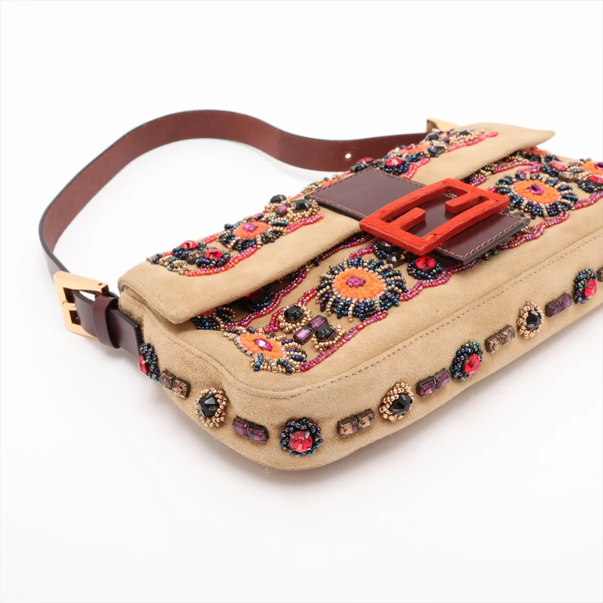 Mamma Bucket 26424 Suede x Beads x Calf Hair Shoulder Bag Beige x Brown — view 4