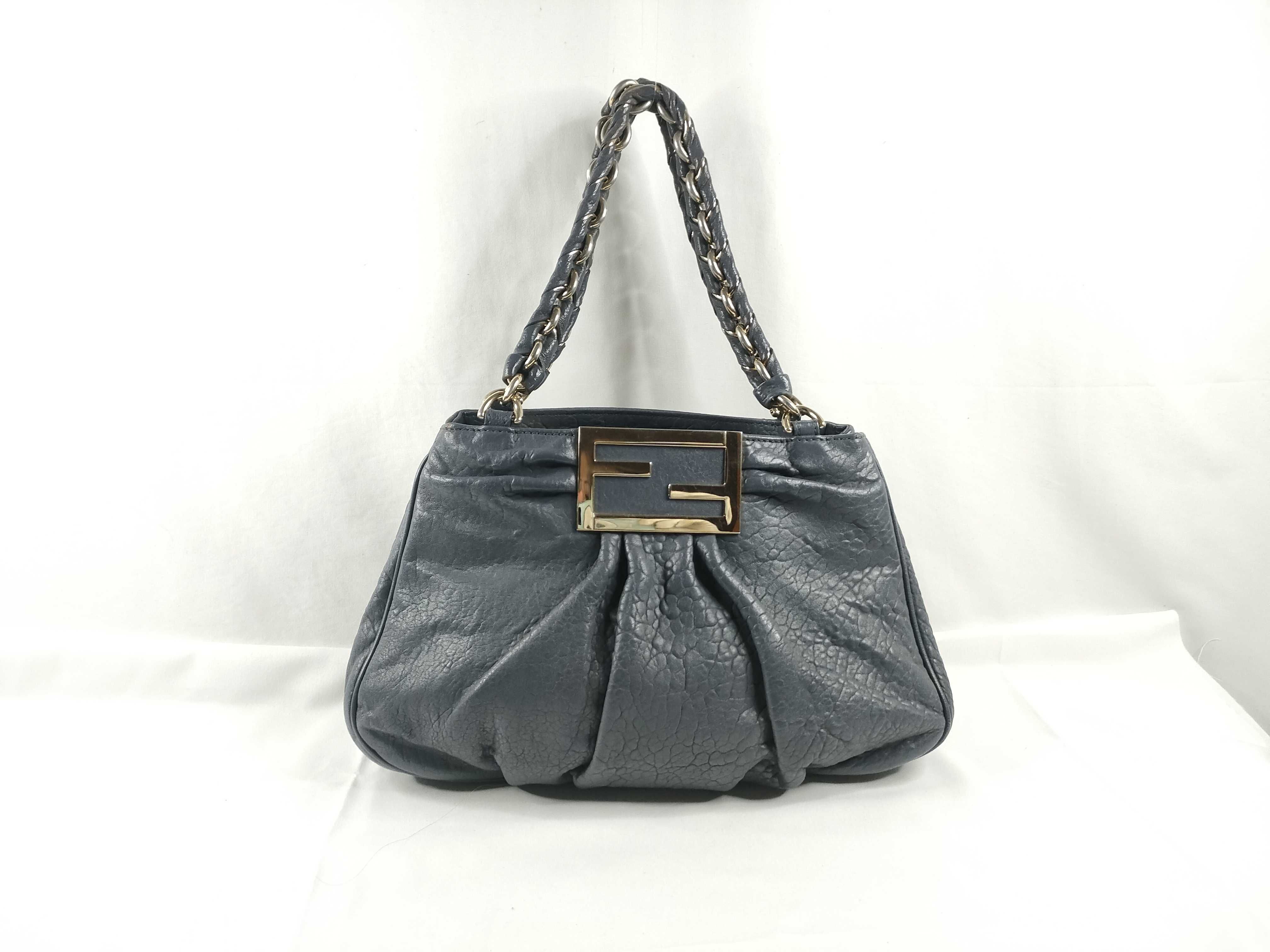 Mia Grained Leather Braided Chain One-Shoulder Handbag