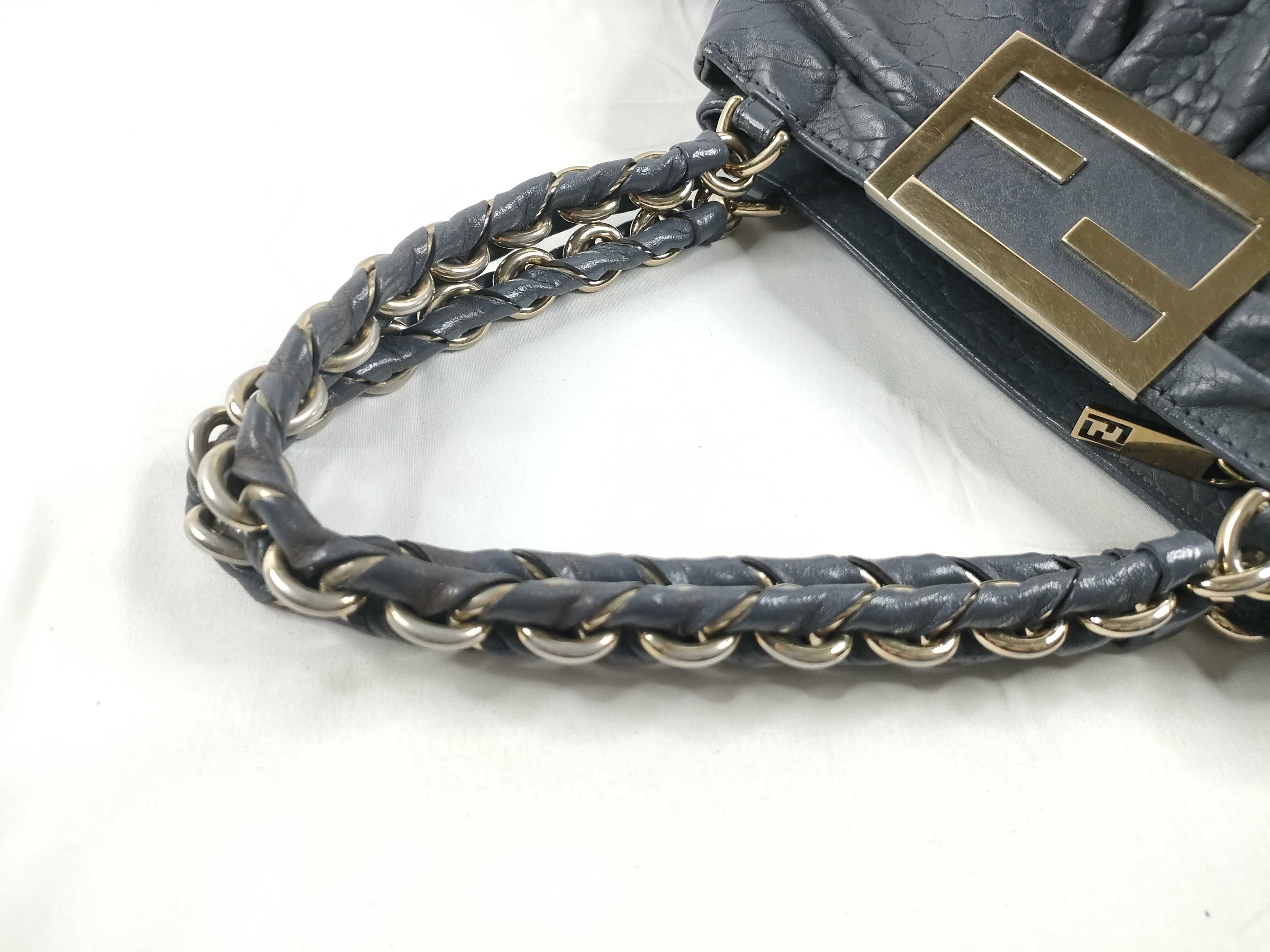 Mia Grained Leather Braided Chain One-Shoulder Handbag — view 6