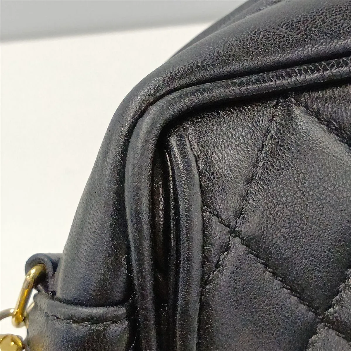 Matelassé Lambskin Chain Shoulder Bag, Black with Gold Hardware — view 11