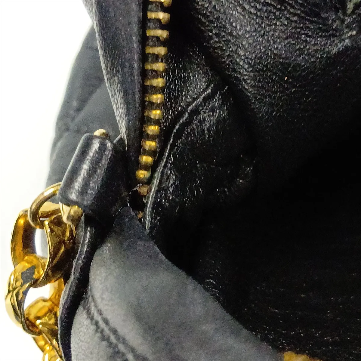 Matelassé Lambskin Chain Shoulder Bag, Black with Gold Hardware — view 12