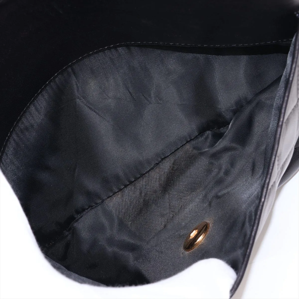 Matelassé Lambskin Chain Shoulder Bag, Black with Gold Hardware — view 9