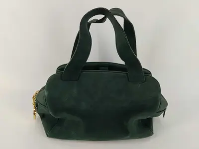 Suede Handbag with Circle Hardware, Green Handbag