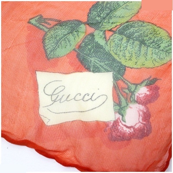 mini silk scarf, floral pattern, orange, with tag. — view 2