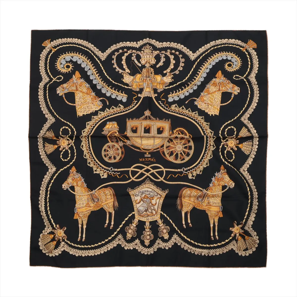 Carre 90 PAPEROLES Paproles Carriages and Nobility Scarf Silk Black