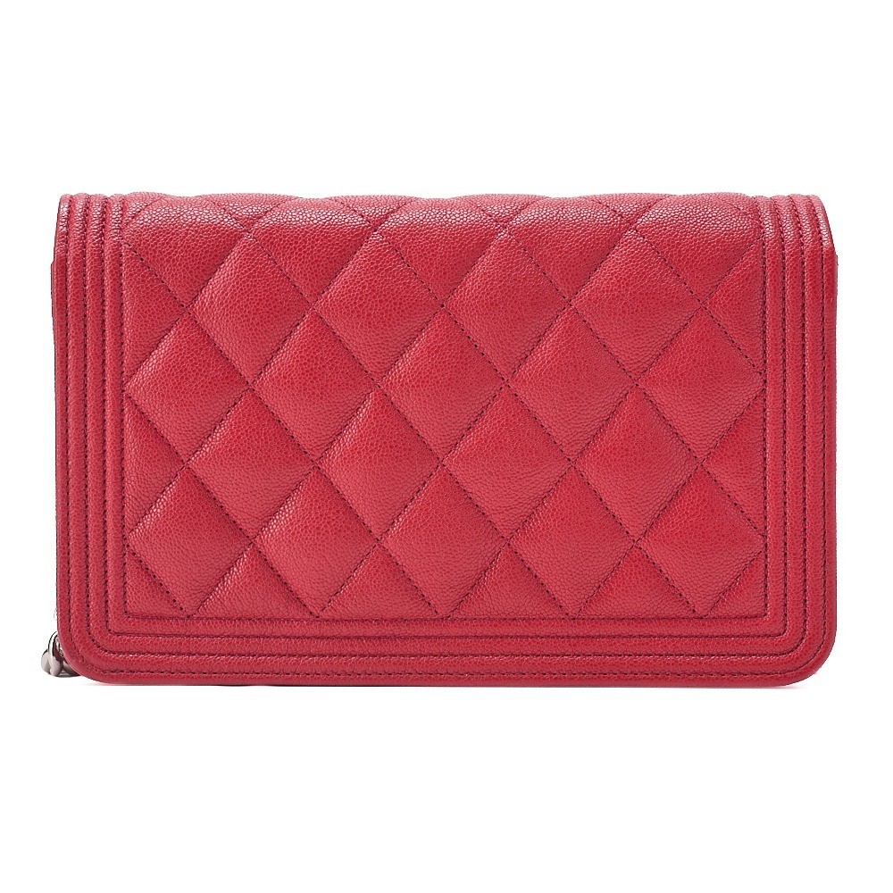 Caviar leather Boy Chanel chain wallet, red — view 2
