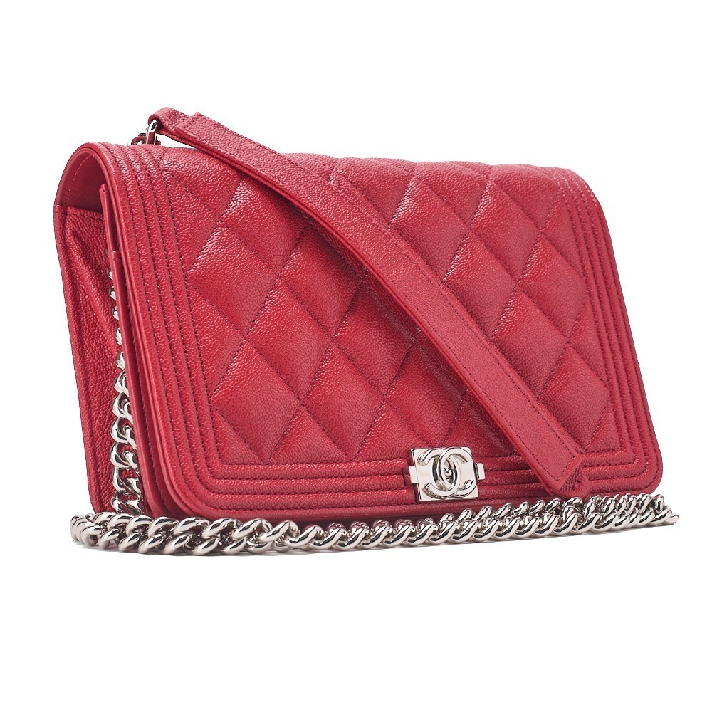 Caviar leather Boy Chanel chain wallet, red — view 3