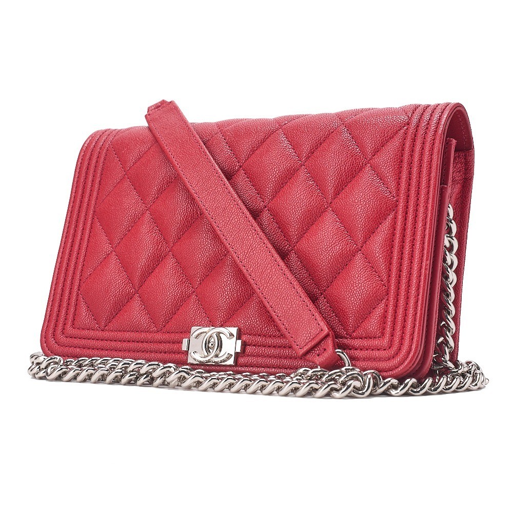 Caviar leather Boy Chanel chain wallet, red — view 4
