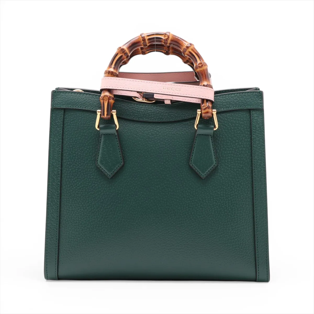 Bamboo Leather 2-Way Handbag, Green, 702721 — view 2