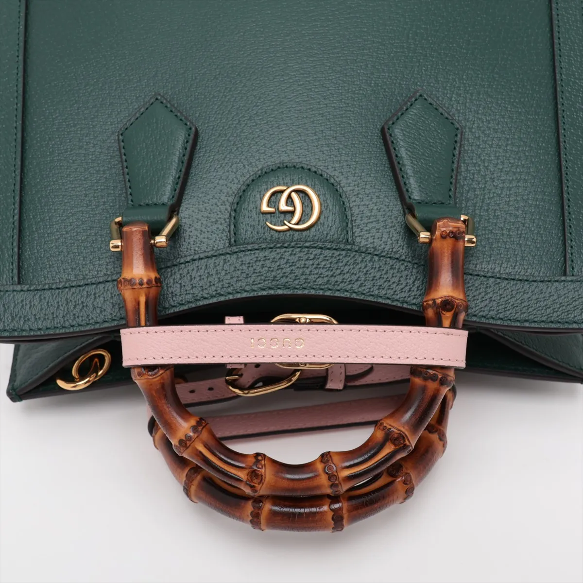 Bamboo Leather 2-Way Handbag, Green, 702721 — view 5