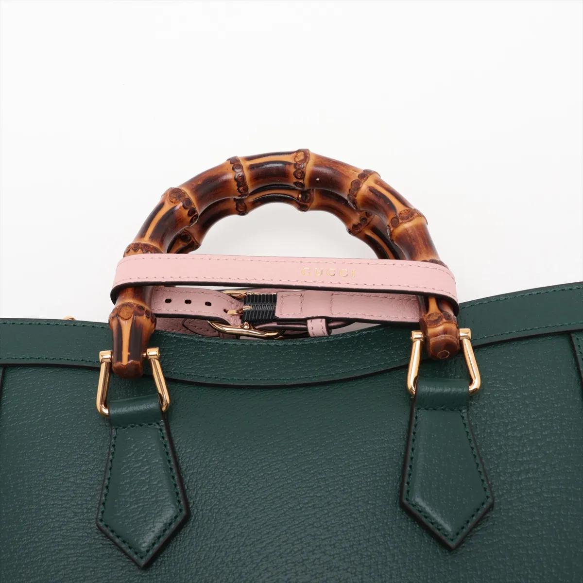 Bamboo Leather 2-Way Handbag, Green, 702721 — view 6